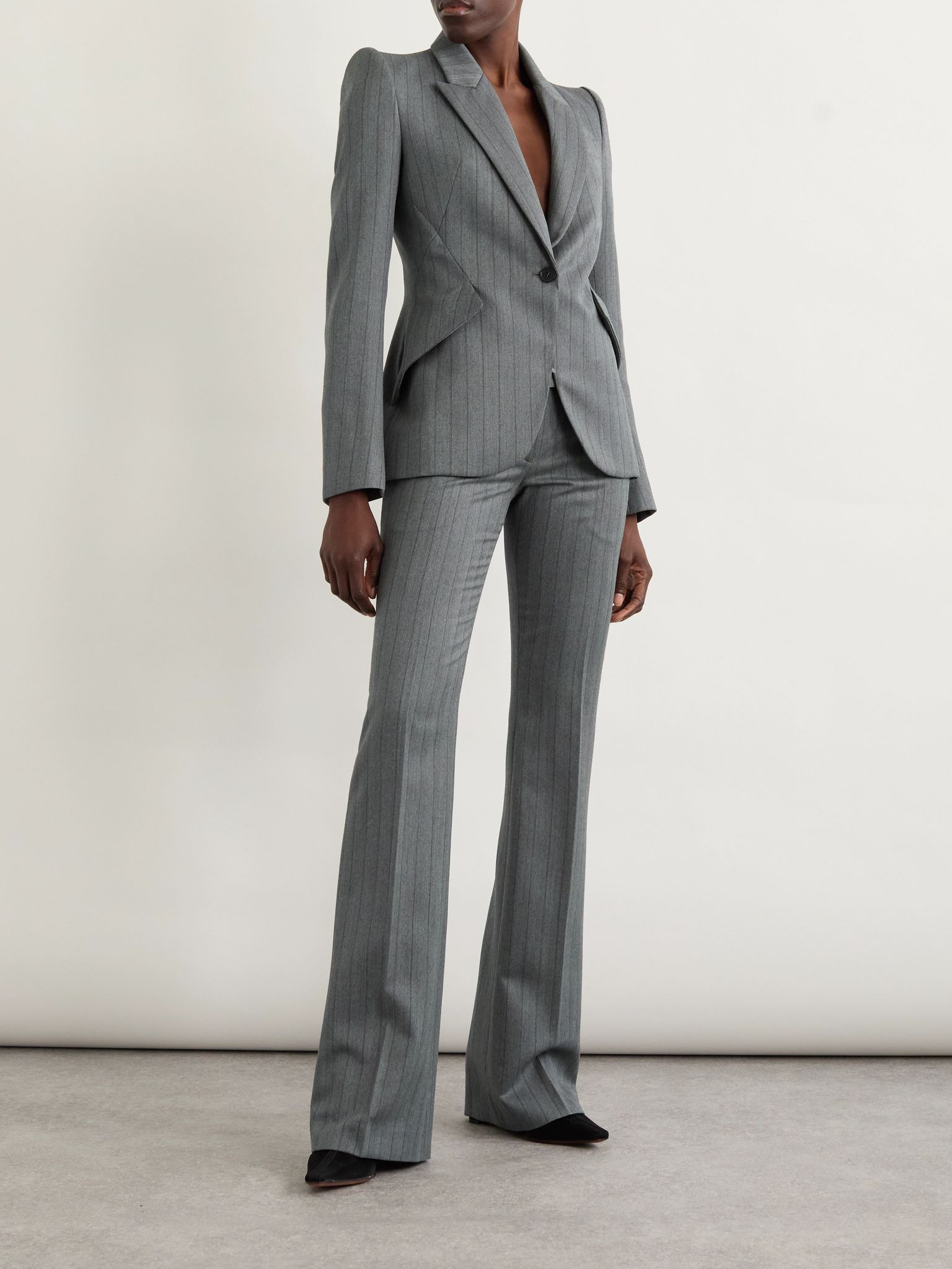 Striped herringbone wool blazer Gray - 2