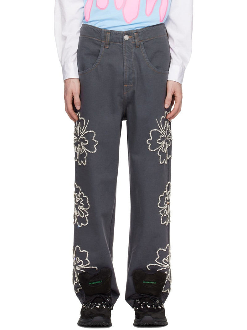 Gray Embroidered Jeans 1