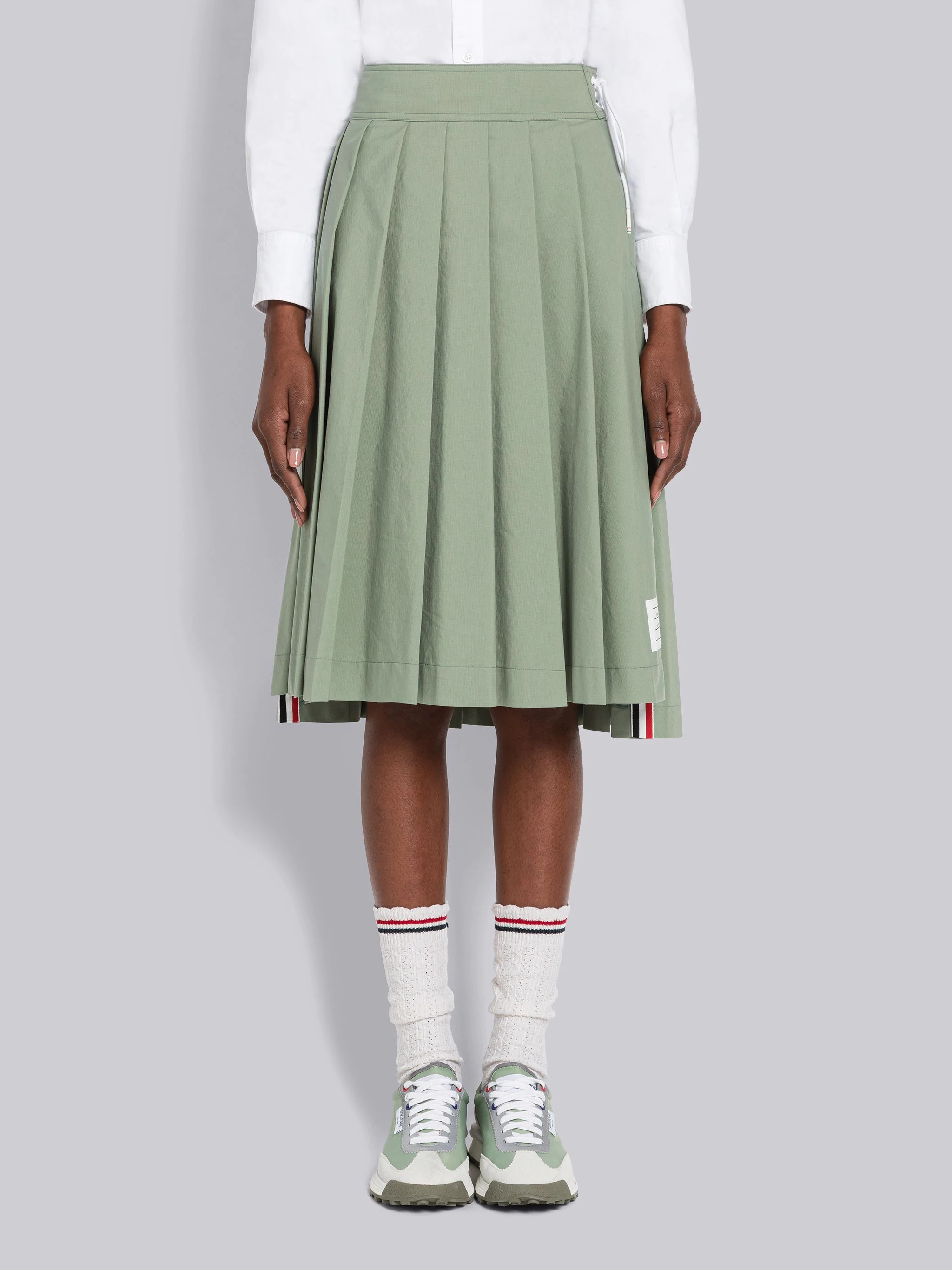 Ripstop Lace Up Pleated Knee Length Skirt - 1