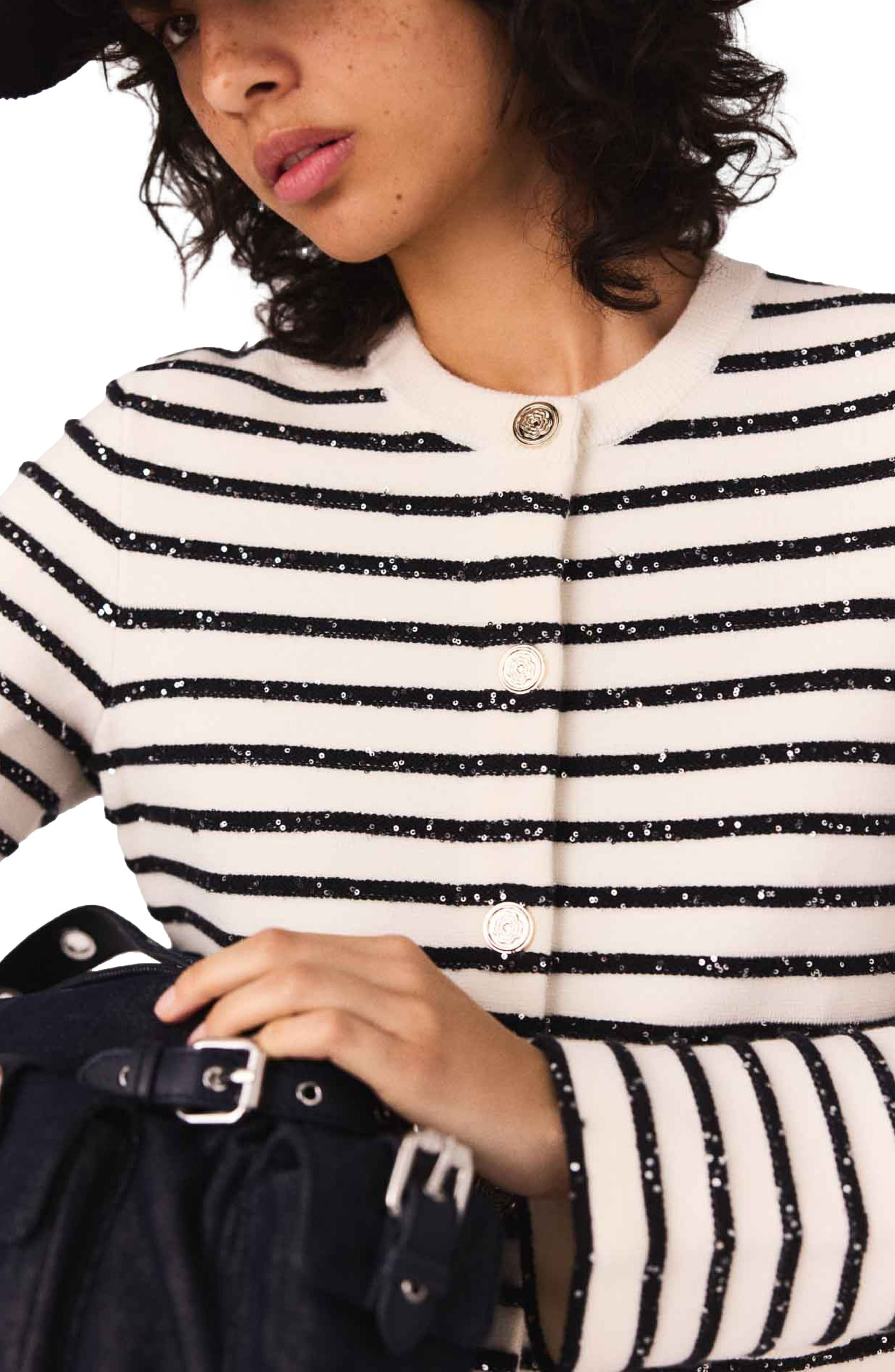 maje Wool cardigan with snaps in White/navy at Nordstrom - 5