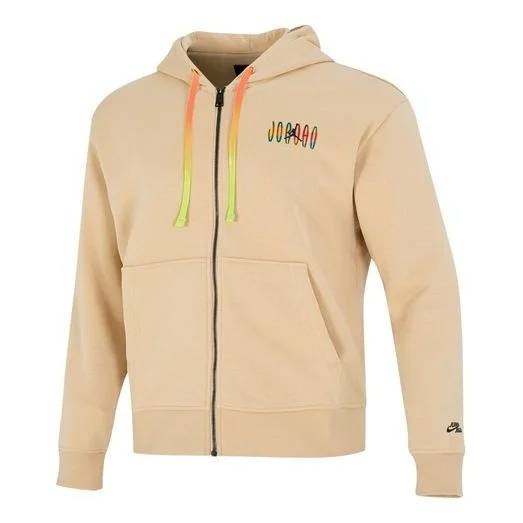 Men's Nike Printing Alphabet Zipper Hooded Running Fitness Training Jacket Khaki DQ7565-252 - 1