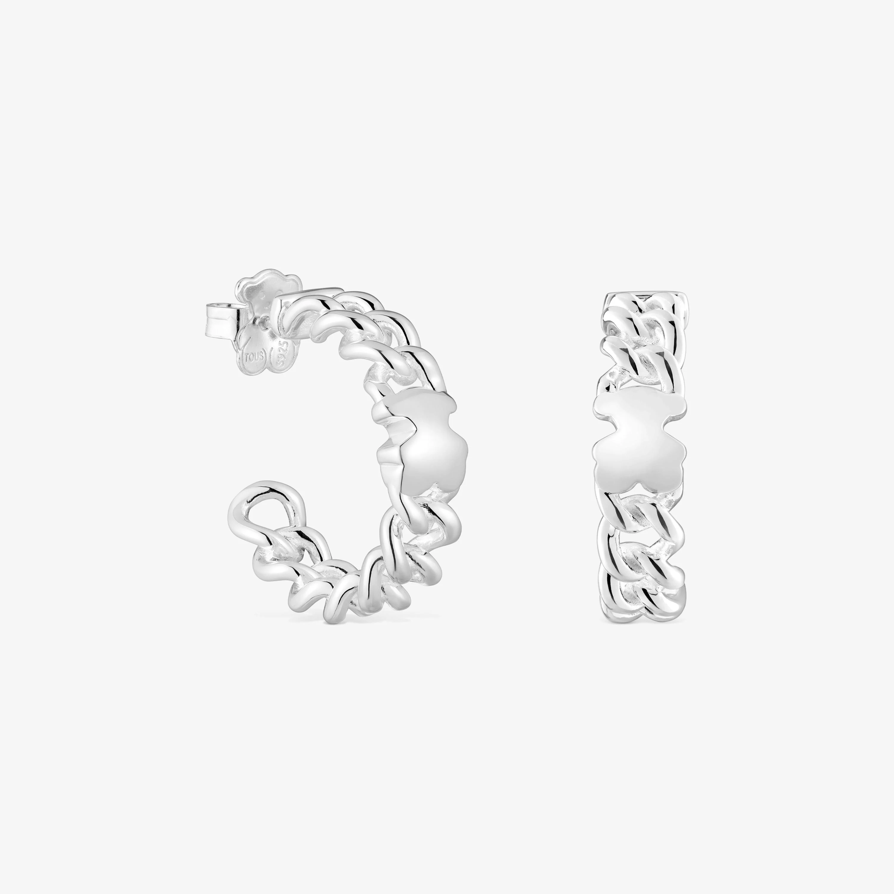 Short silver bear-motif Hoop earrings Bold Motif - 1