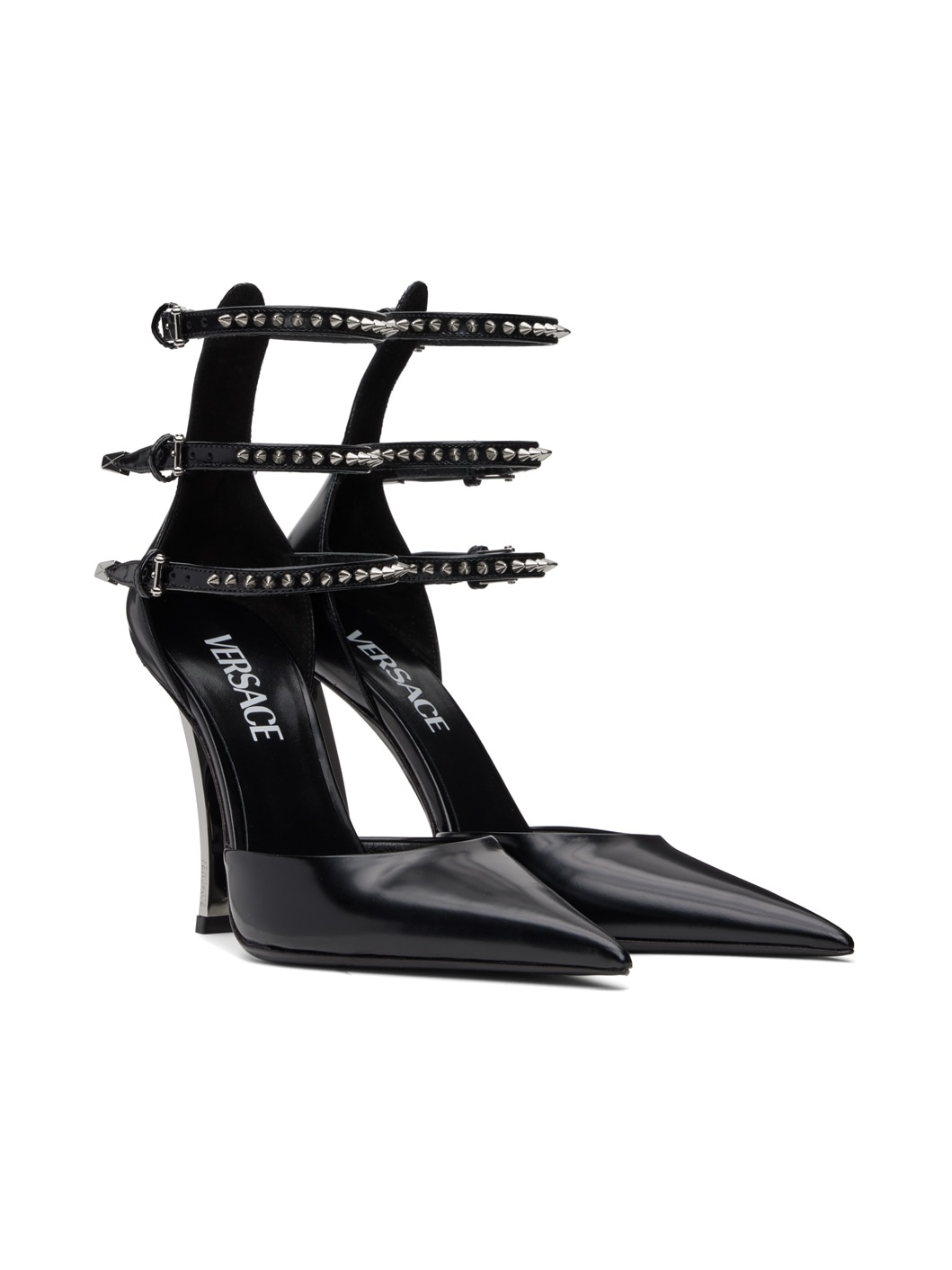 Black Spiked Pin-Point Heels - 4