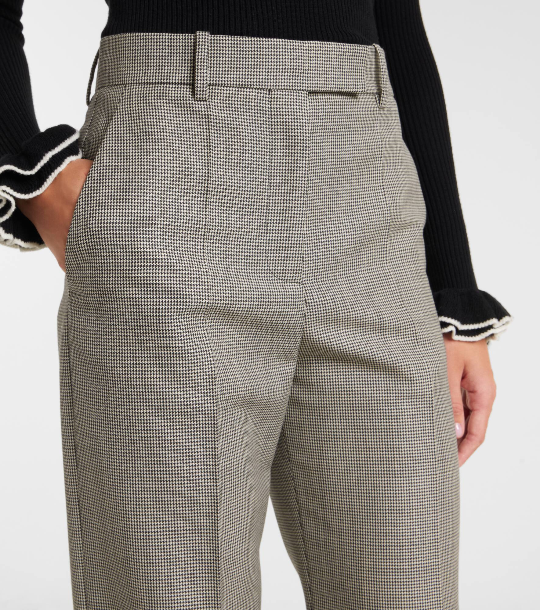 Checked wool and mohair wide-leg pants - 4