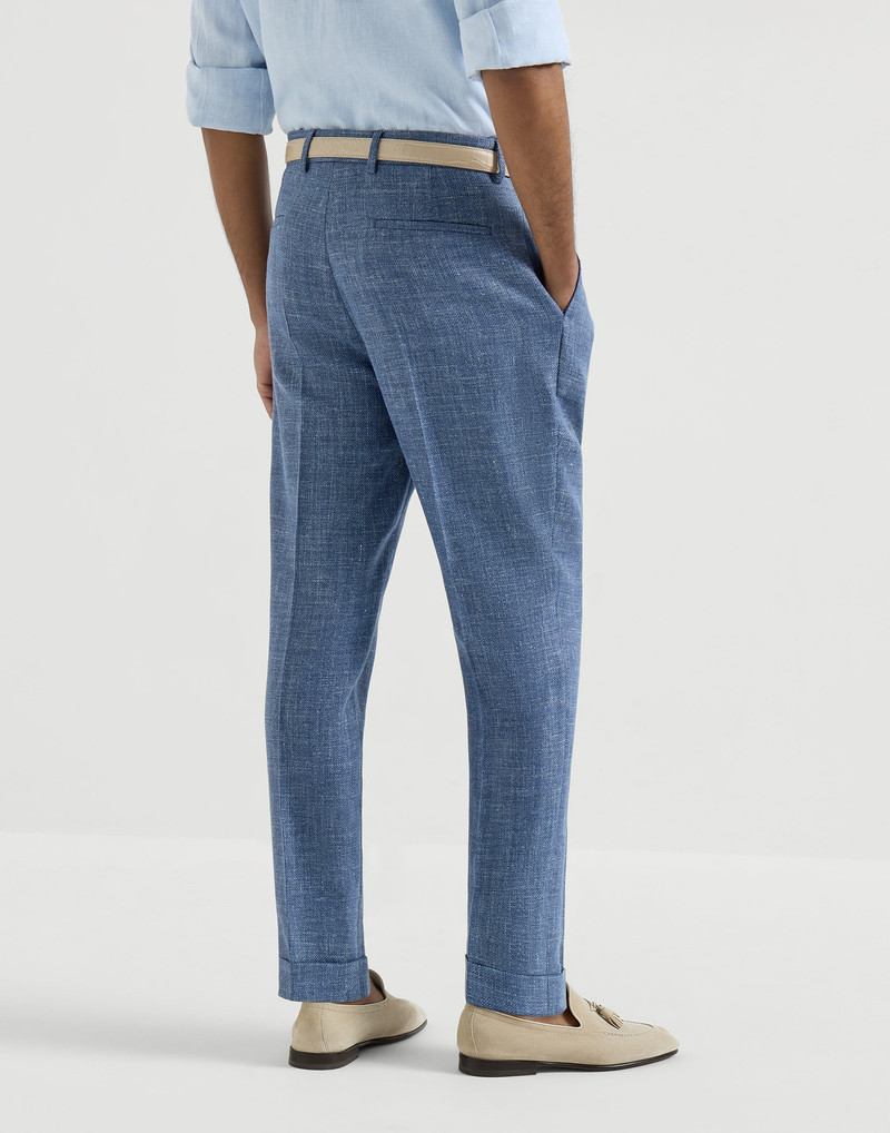 Virgin wool, silk and linen hopsack trousers with pleat 3