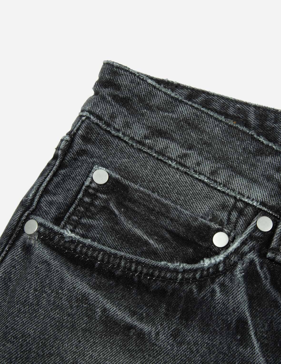 LEATHER INLAY AND SEAGULL POCKETS BAGGY FIT JEANS - 9