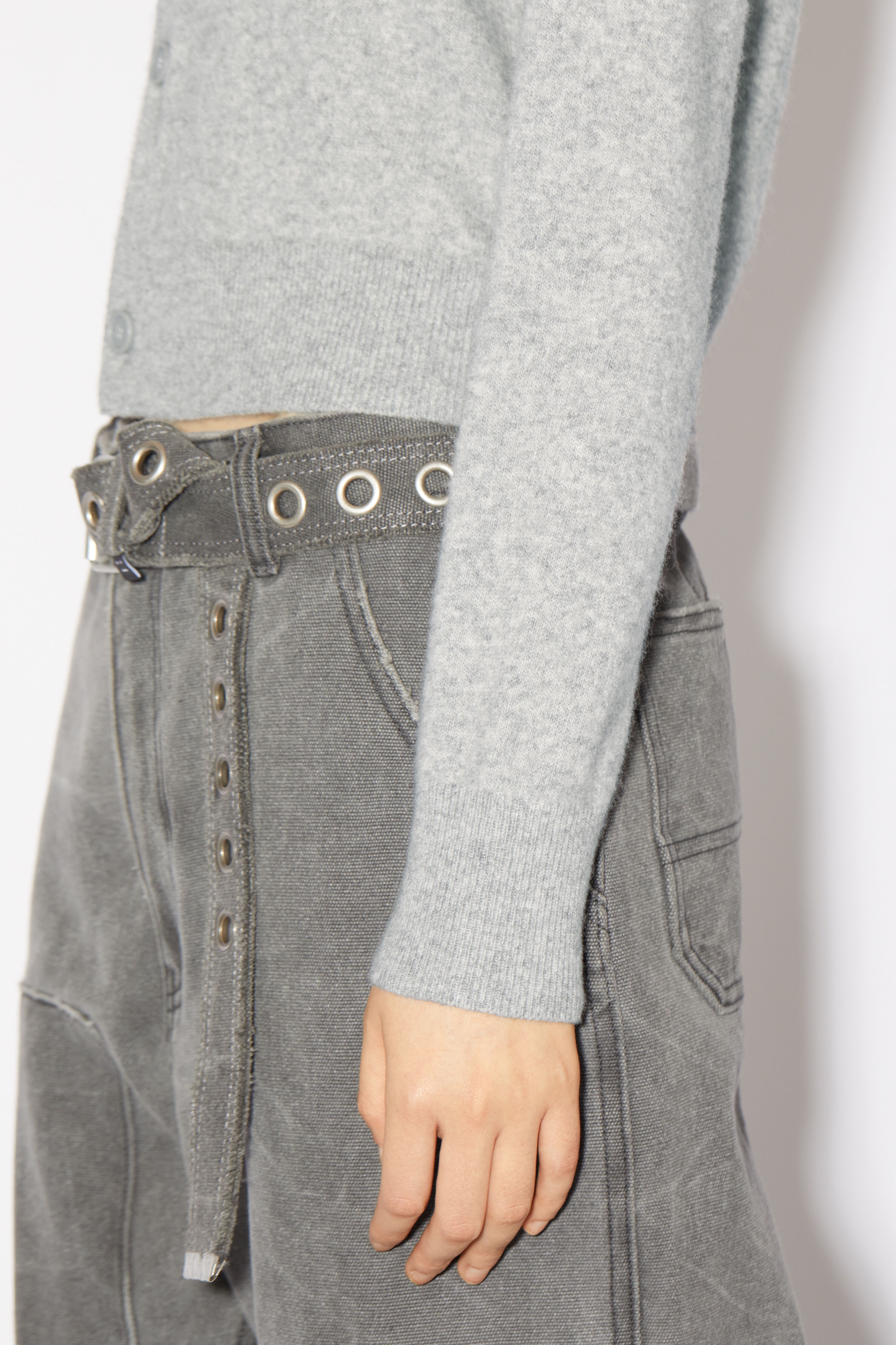 Crew neck cardigan - Light Grey Melange - 4