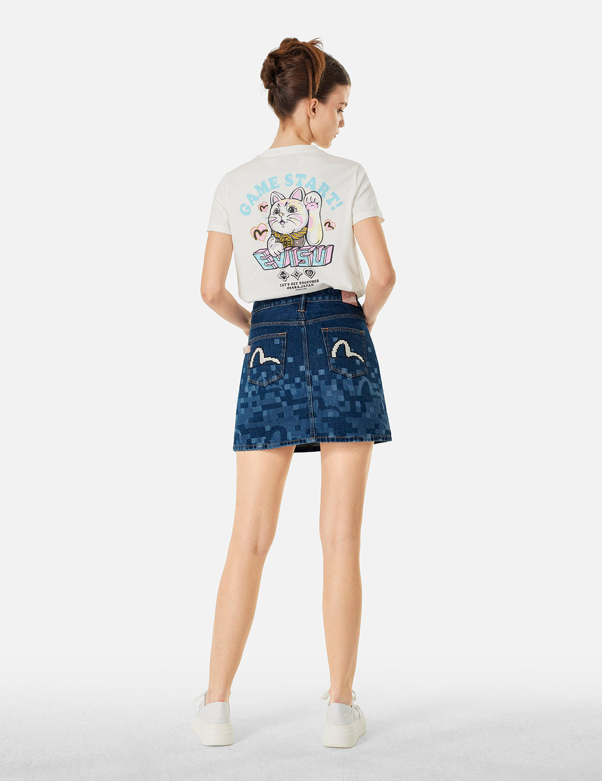 PIXEL SEAGULL EMBROIDERY AND PRINT REGULAR FIT DENIM SKIRT - 3