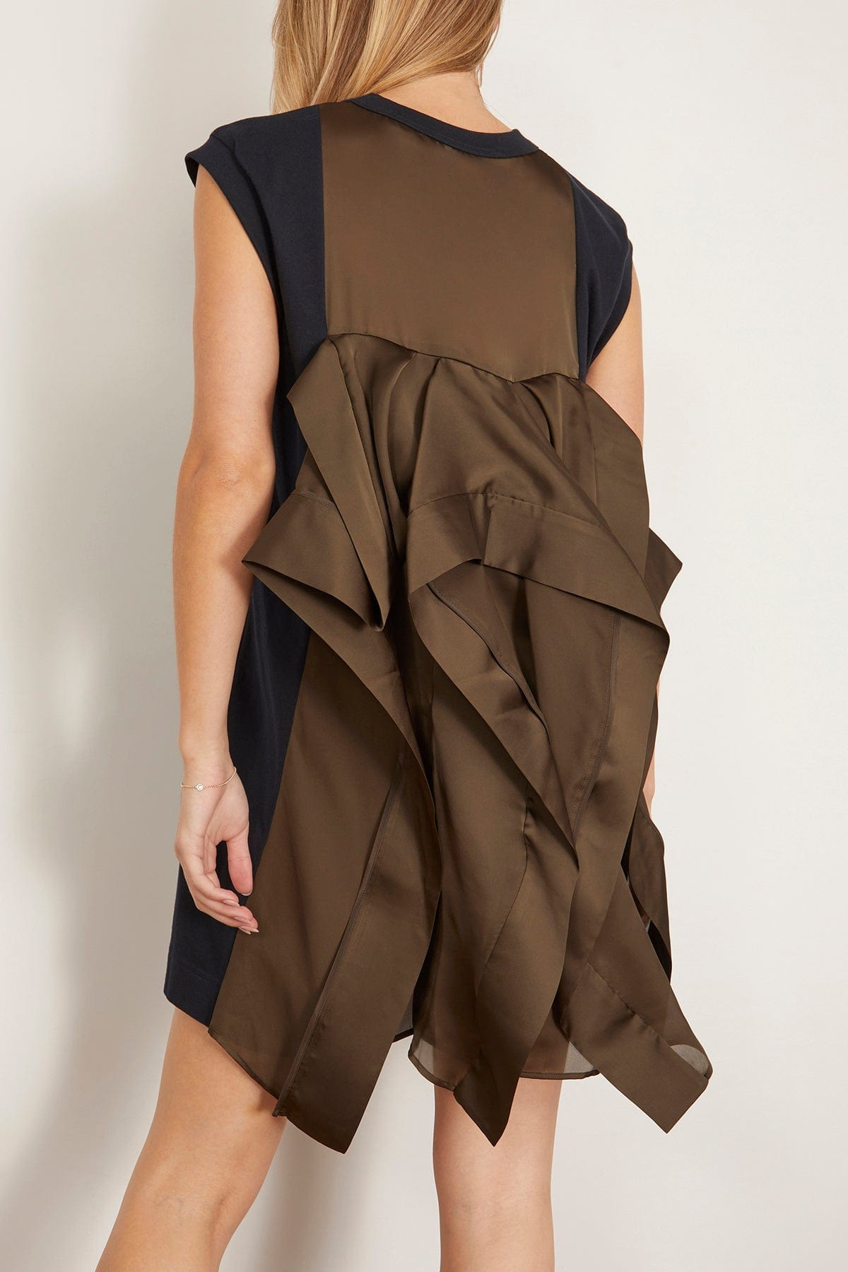 Satin x Cotton Jersey Dress in Navy x Khaki - 4