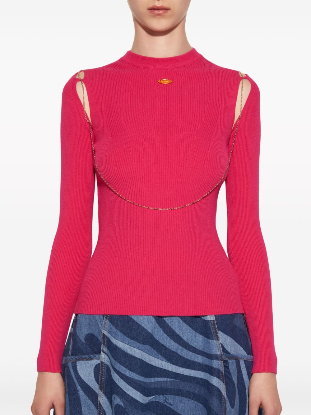 chain-embellished rib-knit top - 4
