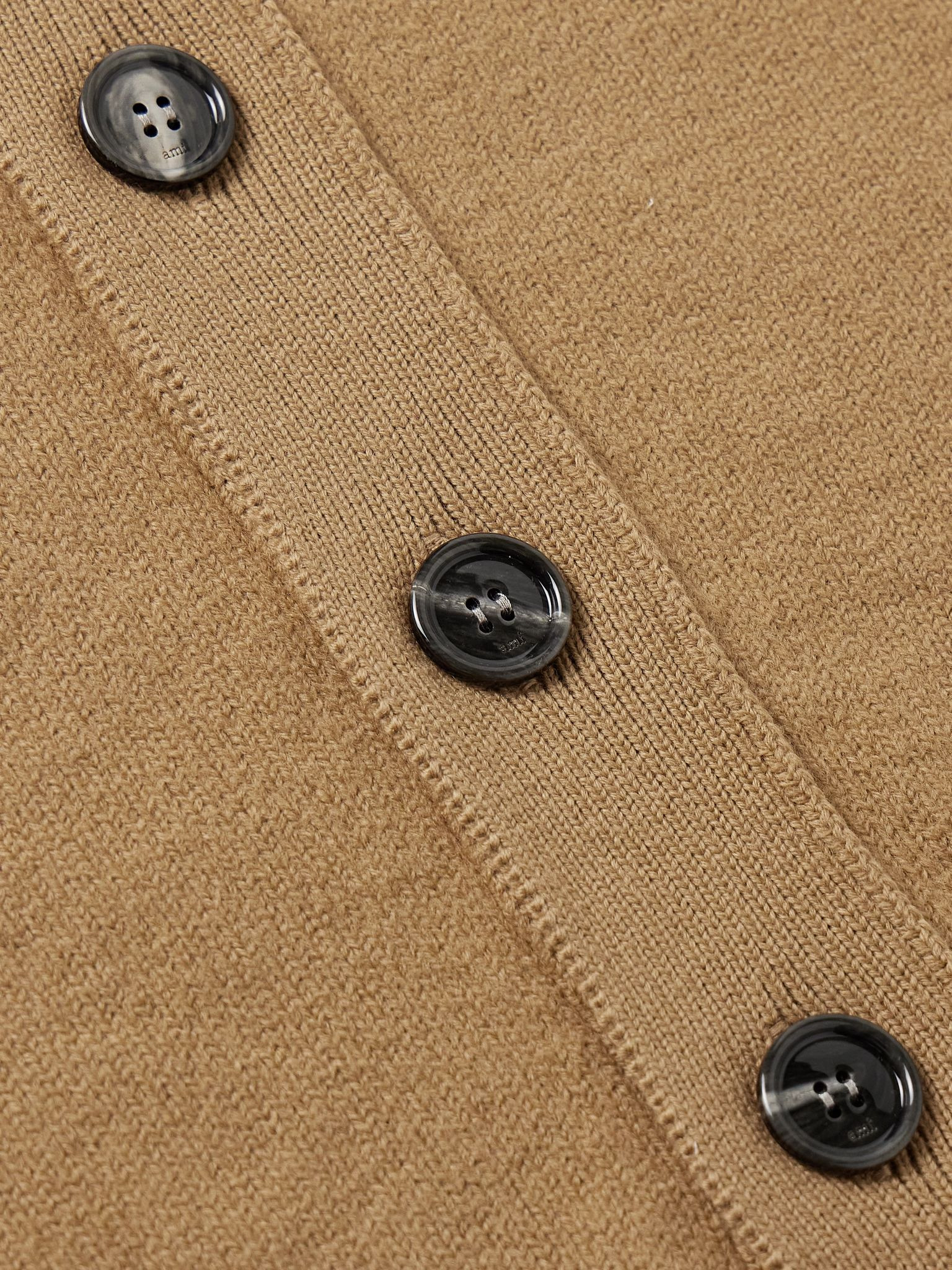 Logo-Intarsia Virgin Wool Cardigan Sand - 5