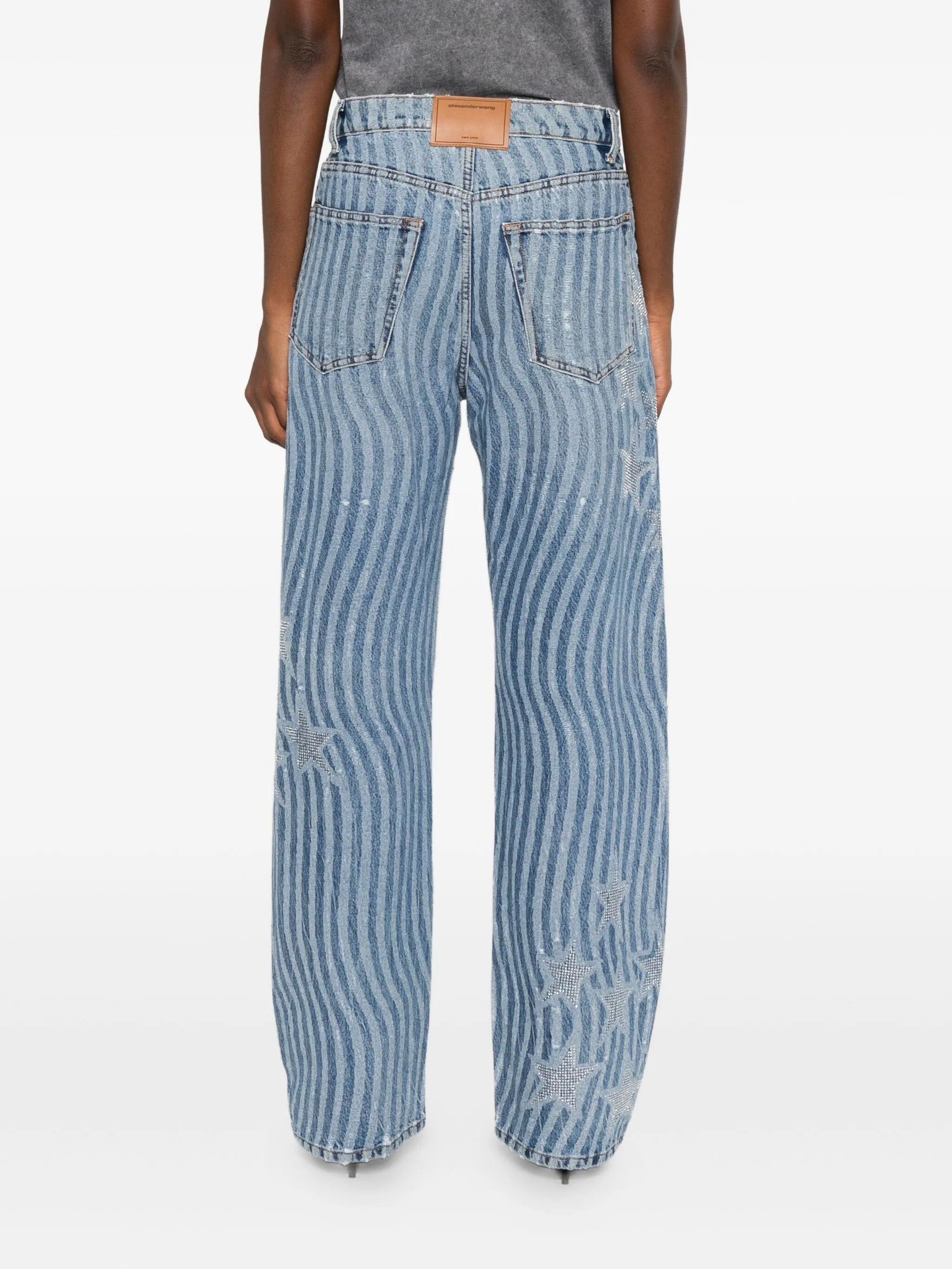 wave-print star-embellished jeans - 4