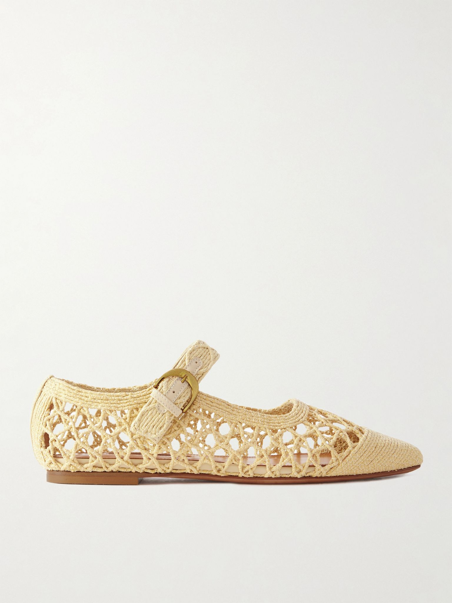 Tramonto leather-trimmed woven raffia Mary Jane ballet flats Sand - 1