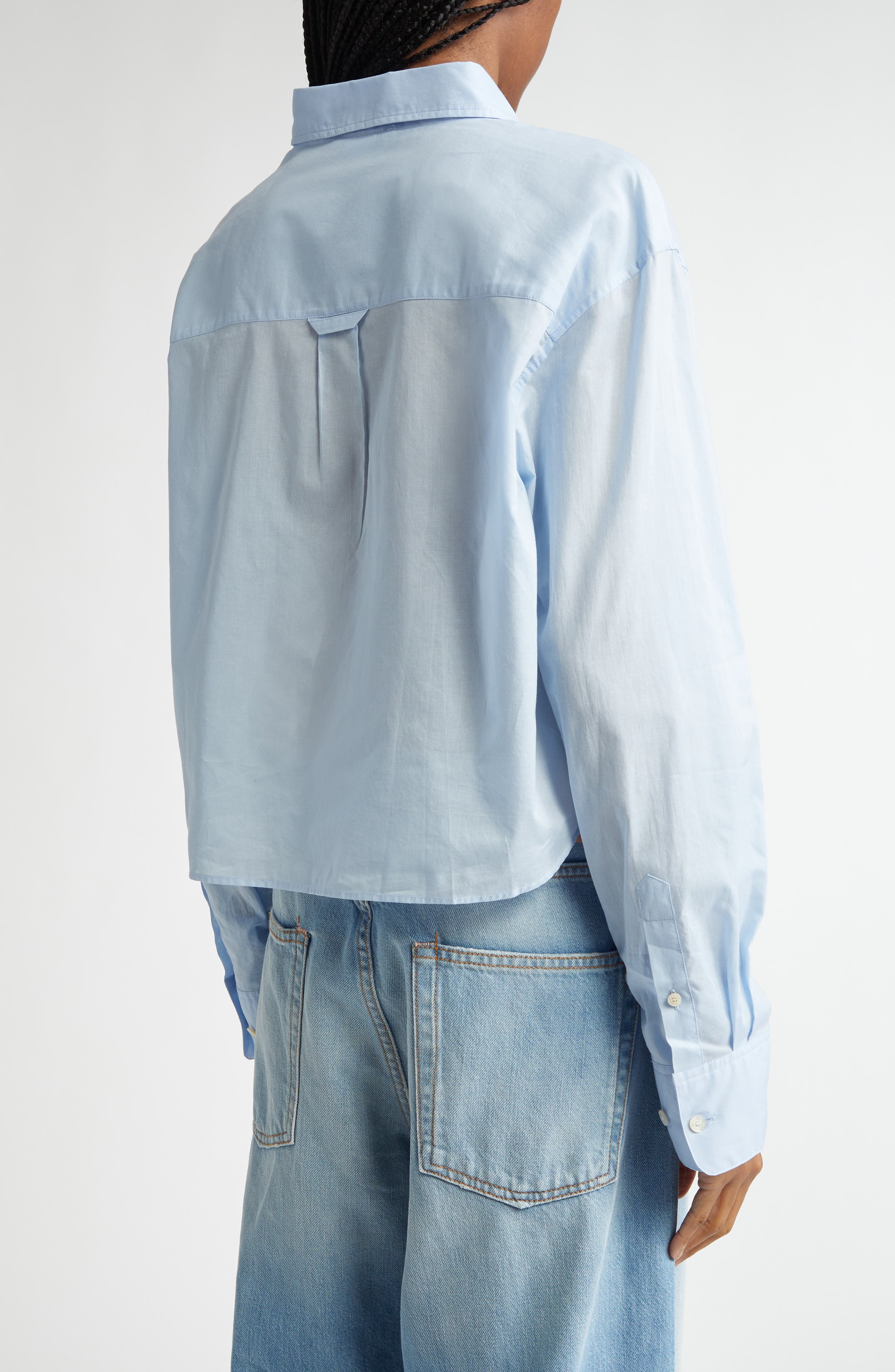 Acne Studios Satai Crop Cotton Voile Button-Up Shirt in Baby Blue Djy at Nordstrom - 3
