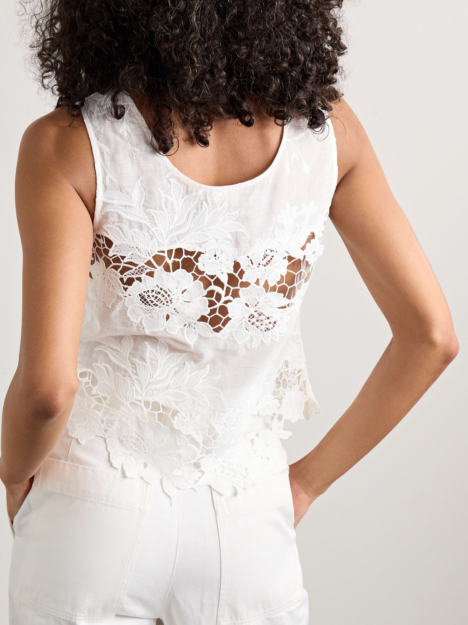 Certaldo guipiure lace-trimmed cotton-voile tank White - 3