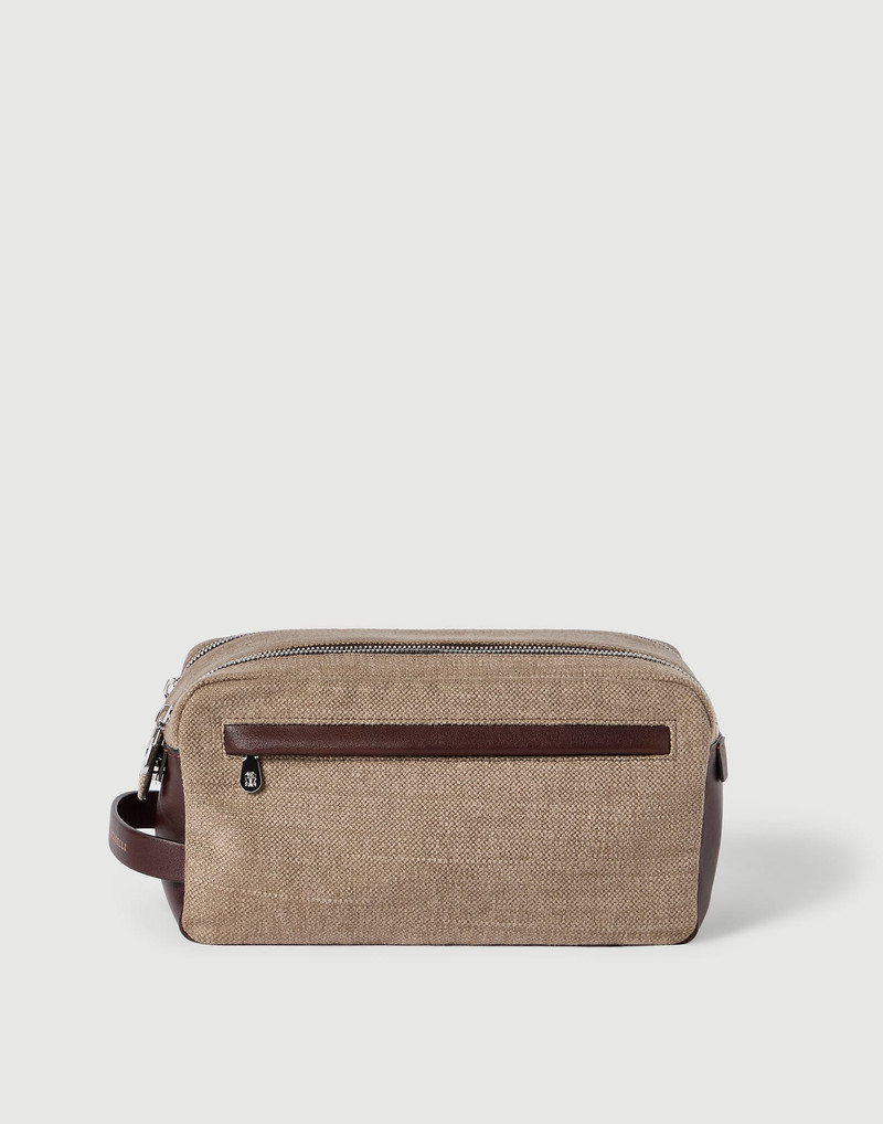 Water-resistant canvas and burnished calfskin beauty case with double zipper 1