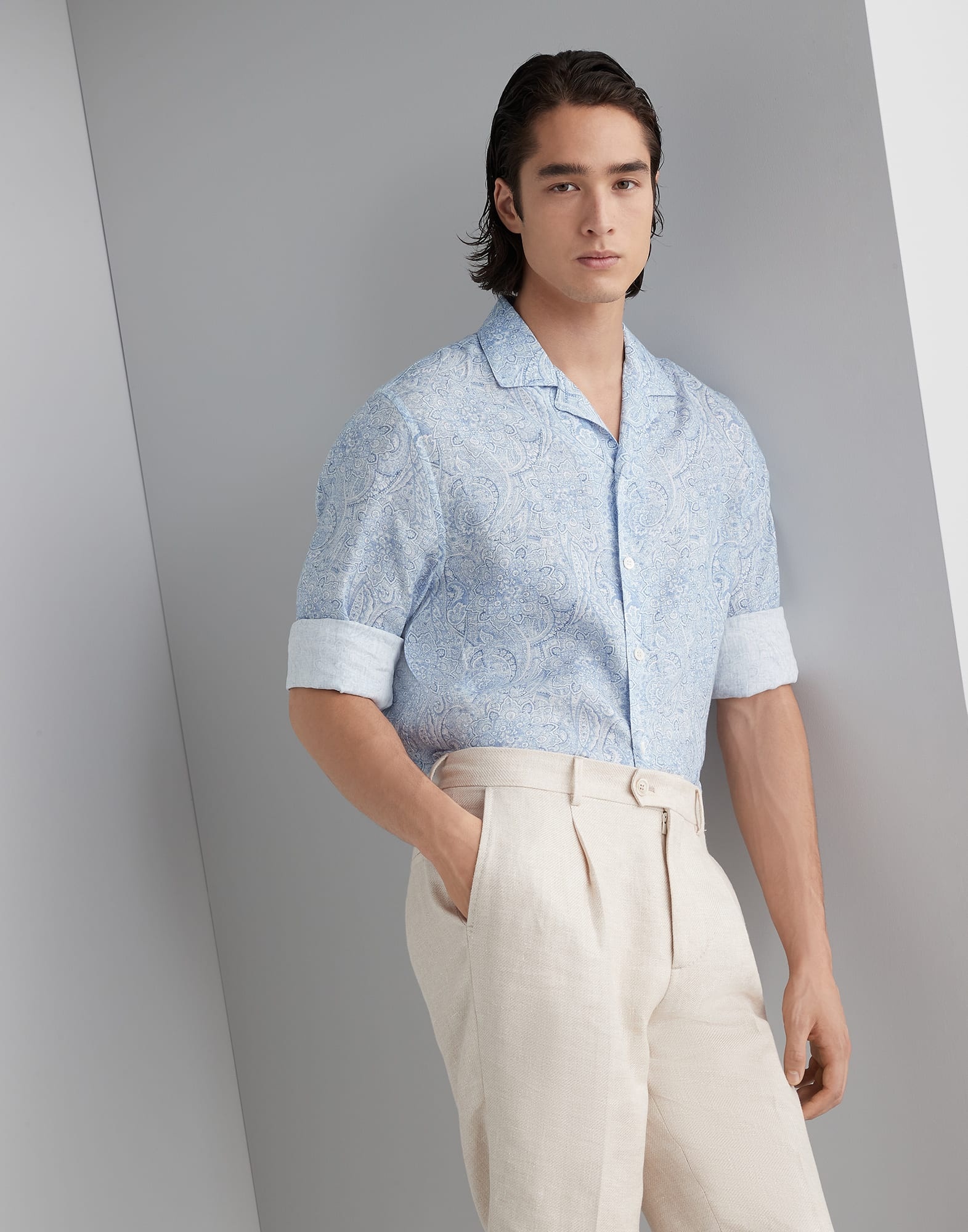Paisley Flower linen easy fit shirt with camp collar - 4