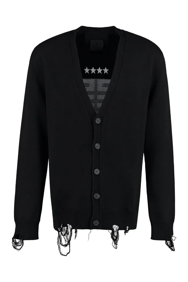 GIVENCHY INTARSIA DETAIL COTTON CARDIGAN - 1