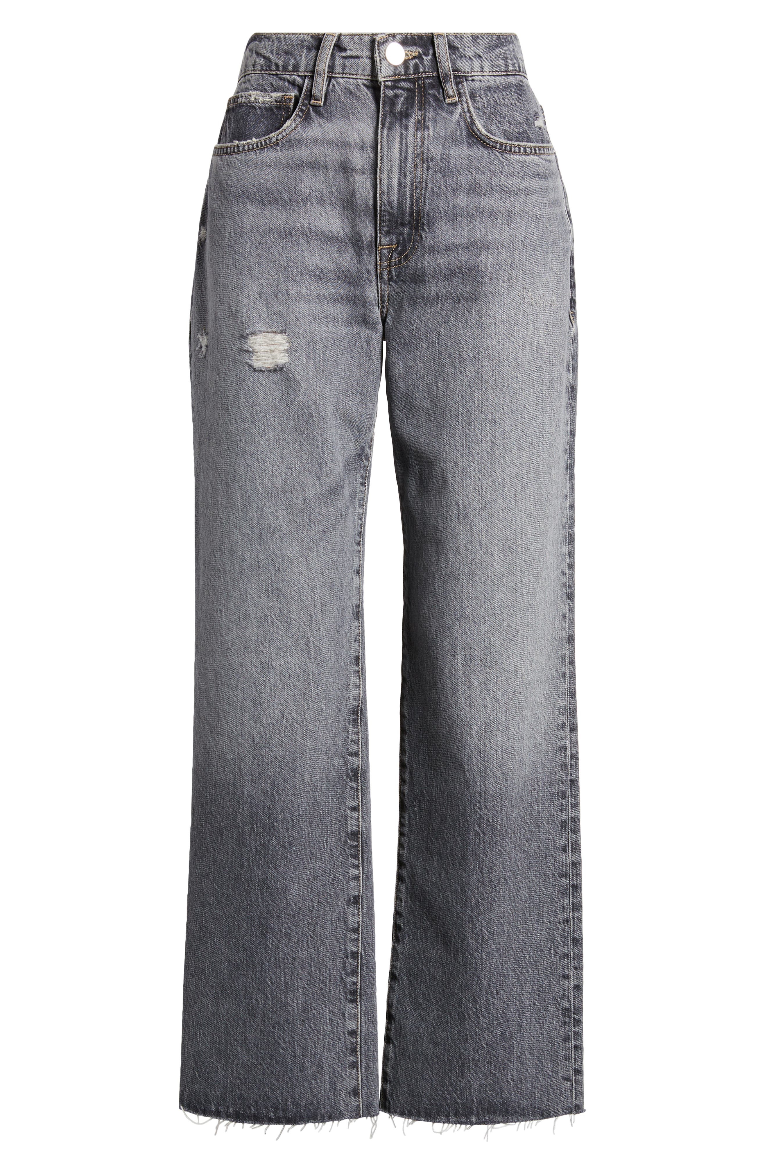 Le Jane Raw Hem High Waist Ankle Wide Leg Jeans - 5