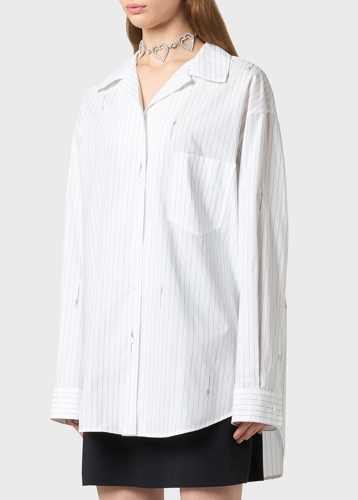 STRIPED OVERSIZED SHIRT WITH BLUMARINE LOGO - 5