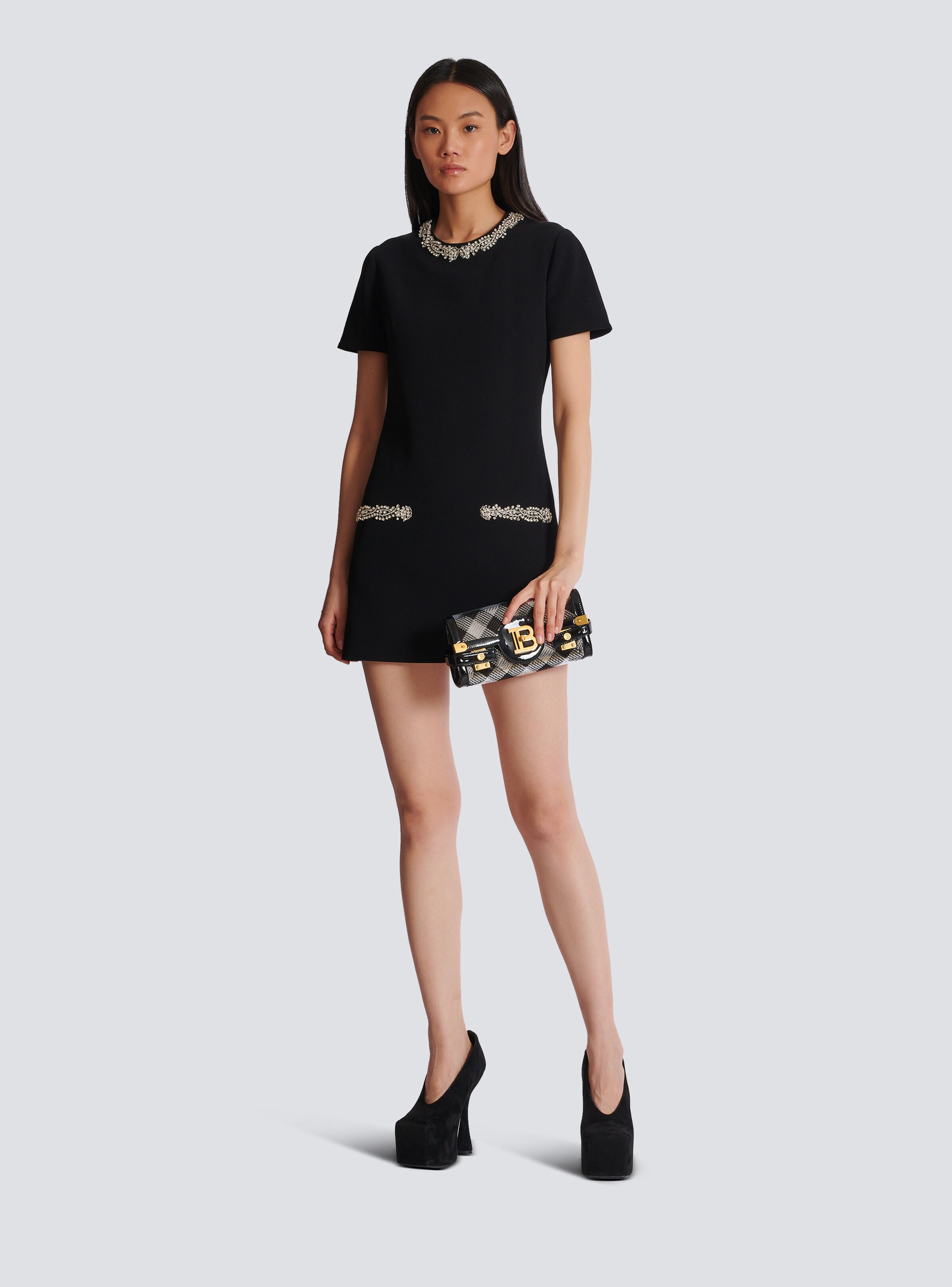 Embroidered crepe shift dress - 2