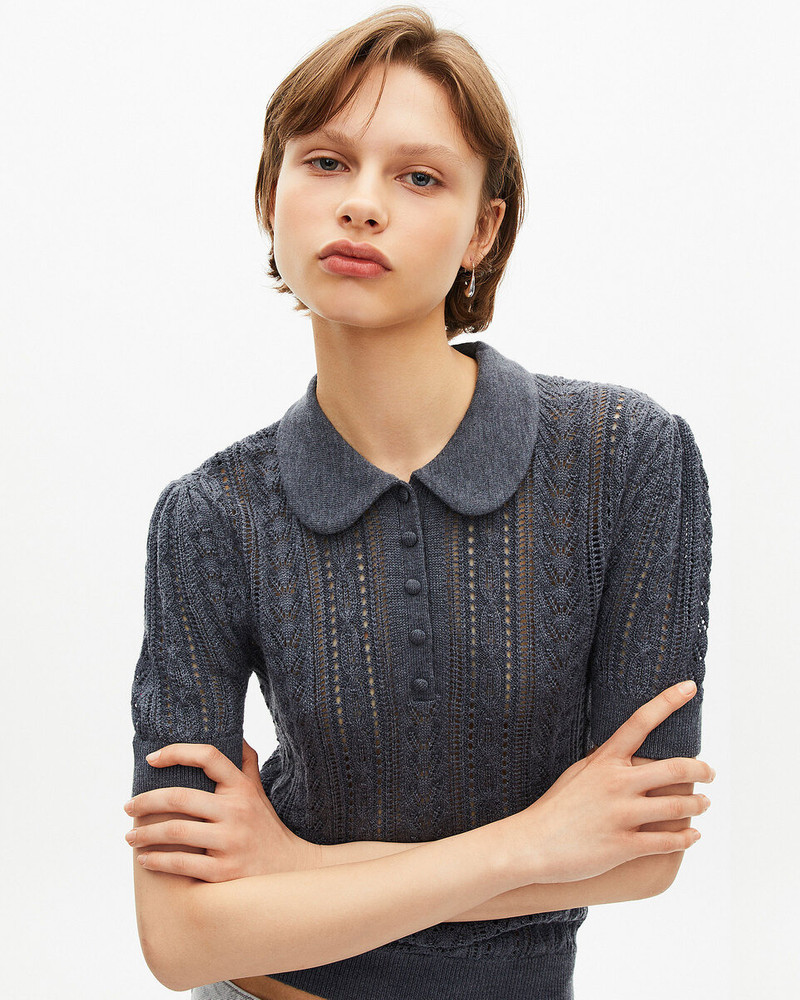 GREY MERINO WOOL SHORT-SLEEVE SWEATER 5