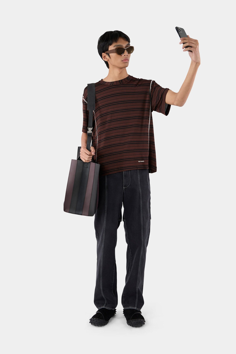 SUNNEI OVERLOCK T-SHIRT / black & brown stripes outlook