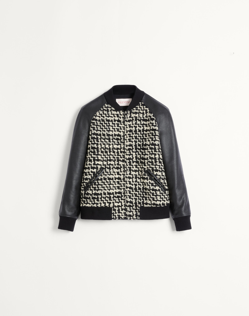 WOOL TWEED BOMBER JACKET WITH CHEZ VALENTINO PATCH 1
