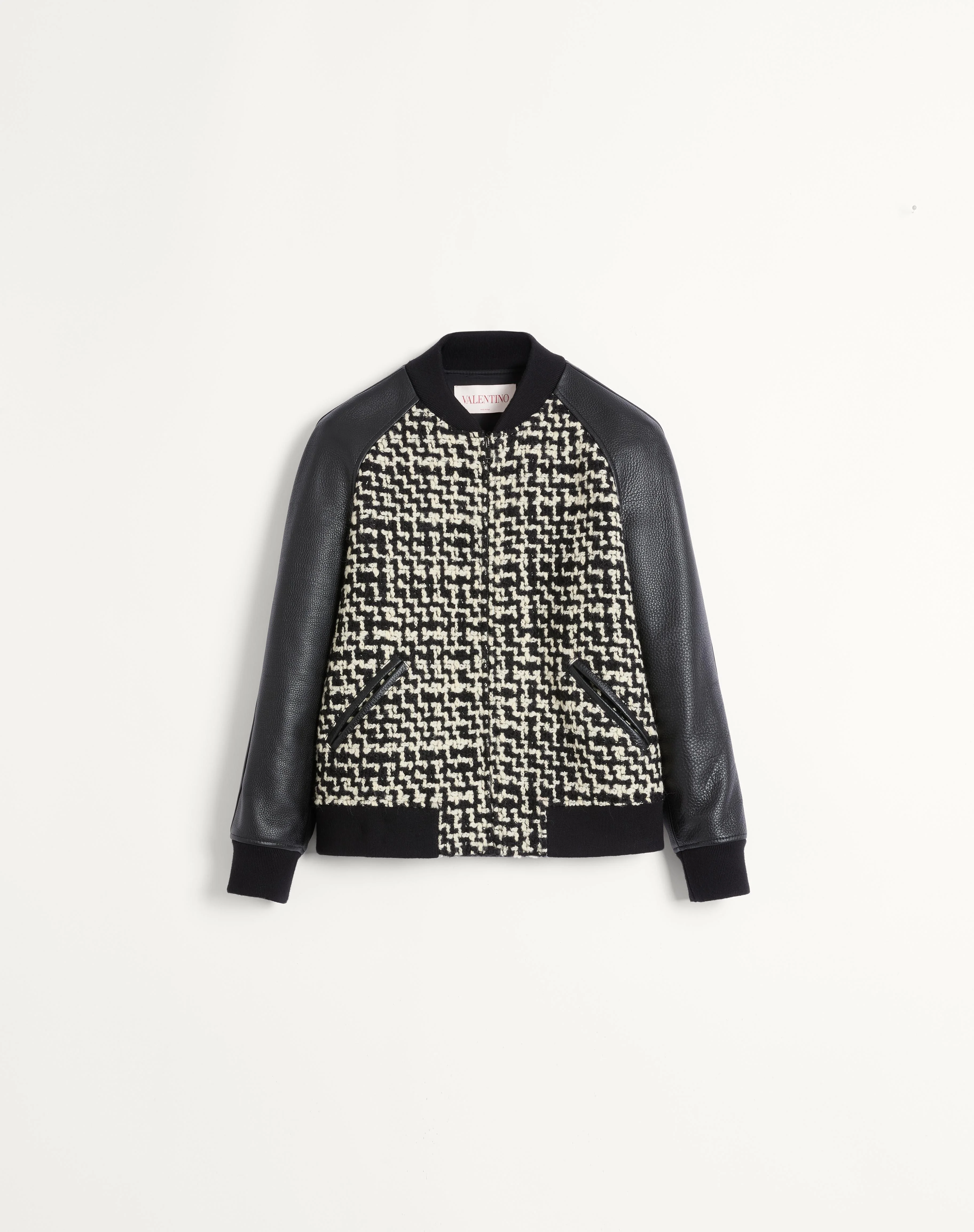 WOOL TWEED BOMBER JACKET WITH CHEZ VALENTINO PATCH - 1