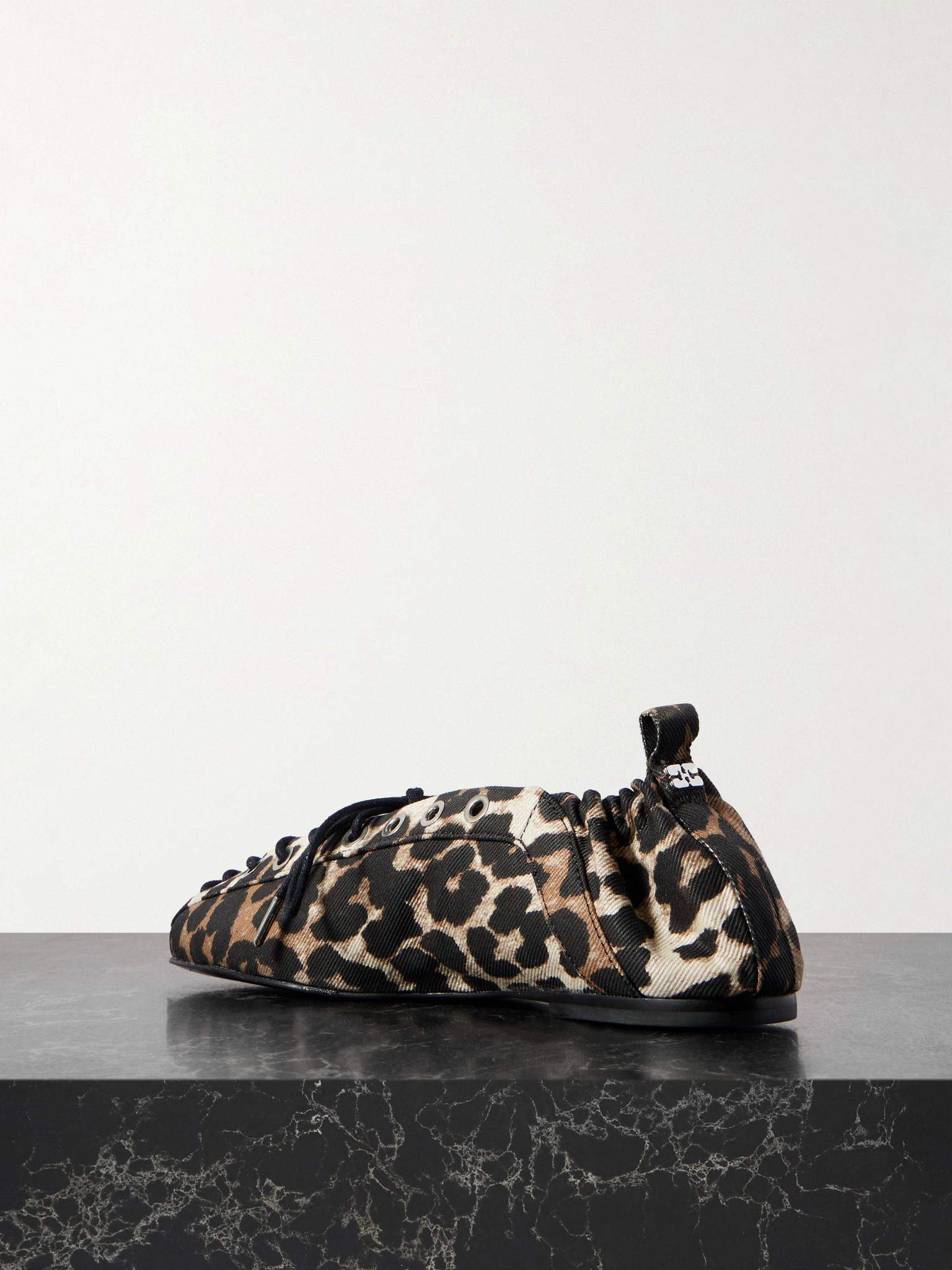 Lace-up leopard-print denim ballet flats Leopard print - 3