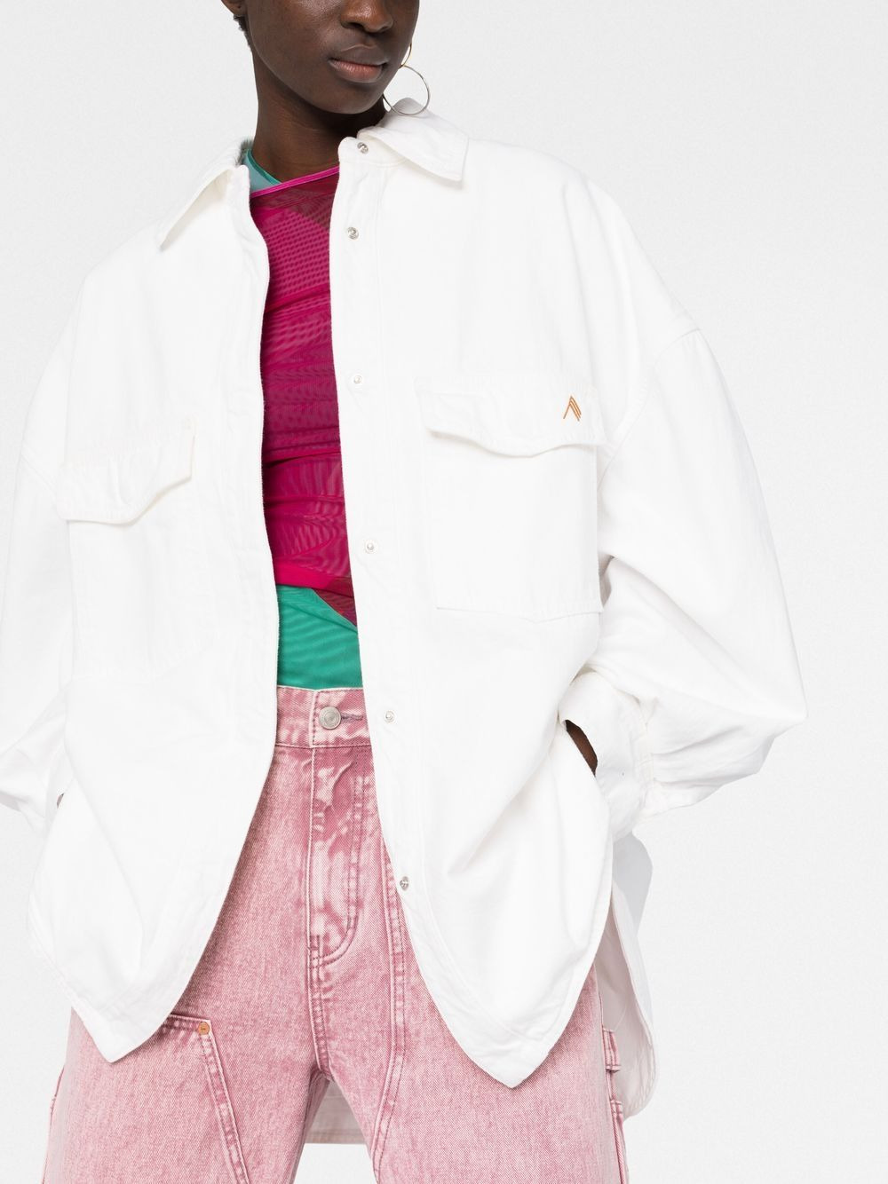 logo-embroidered shirt jacket - 5