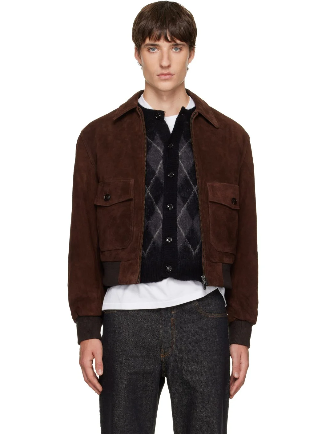 Brown Split Patch Pocket Suede Jacket - 1