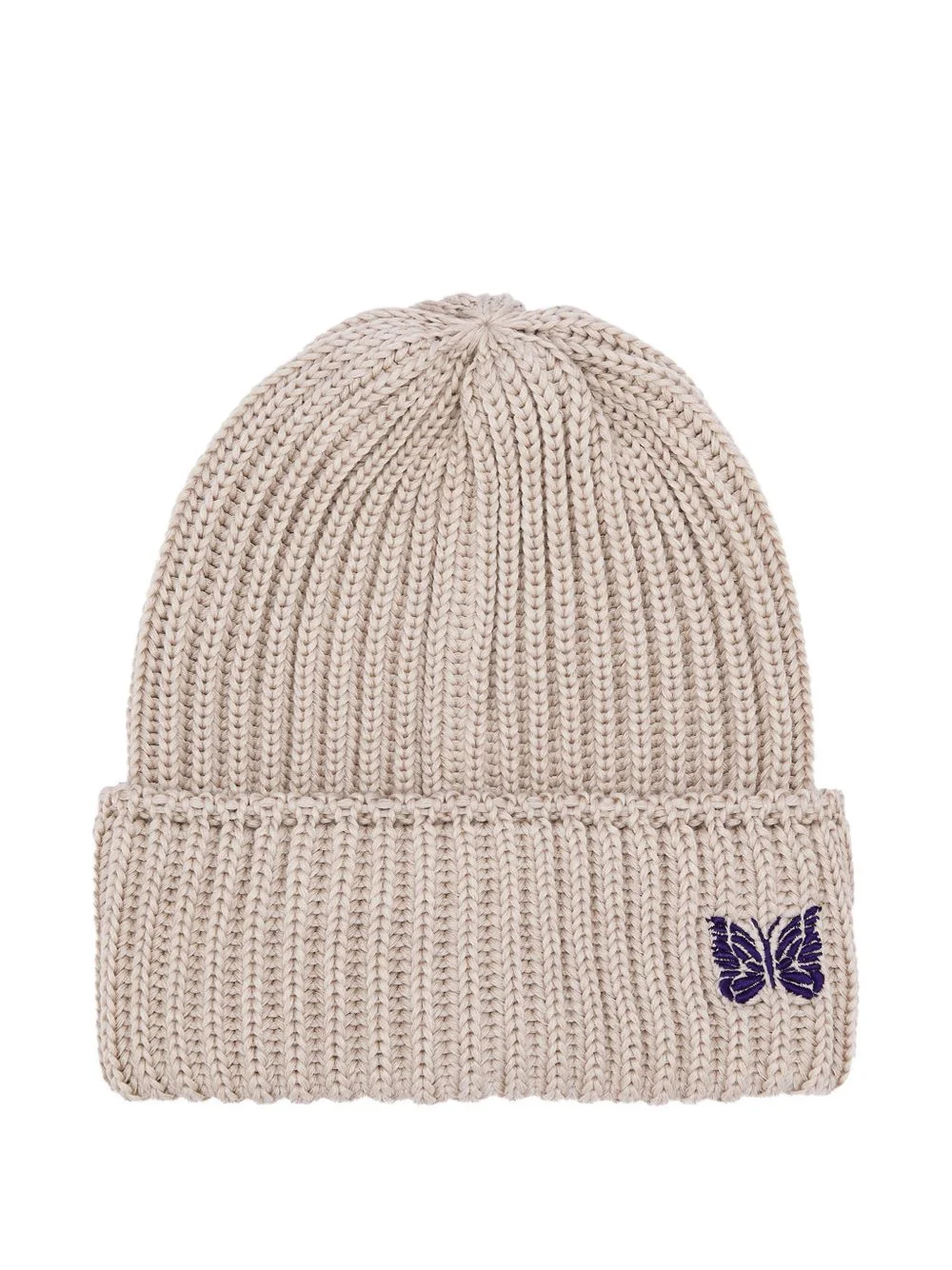 rib-knit embroidered-butterfly beanie - 1