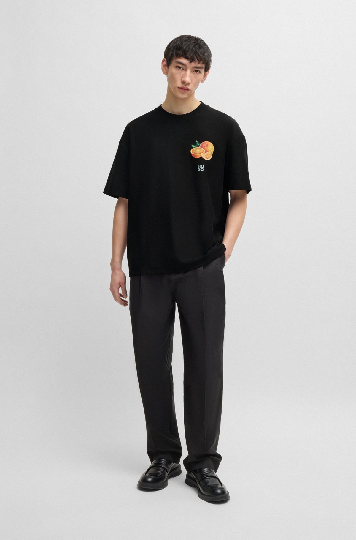 COTTON-JERSEY T-SHIRT WITH ORANGE PRINTS - 4