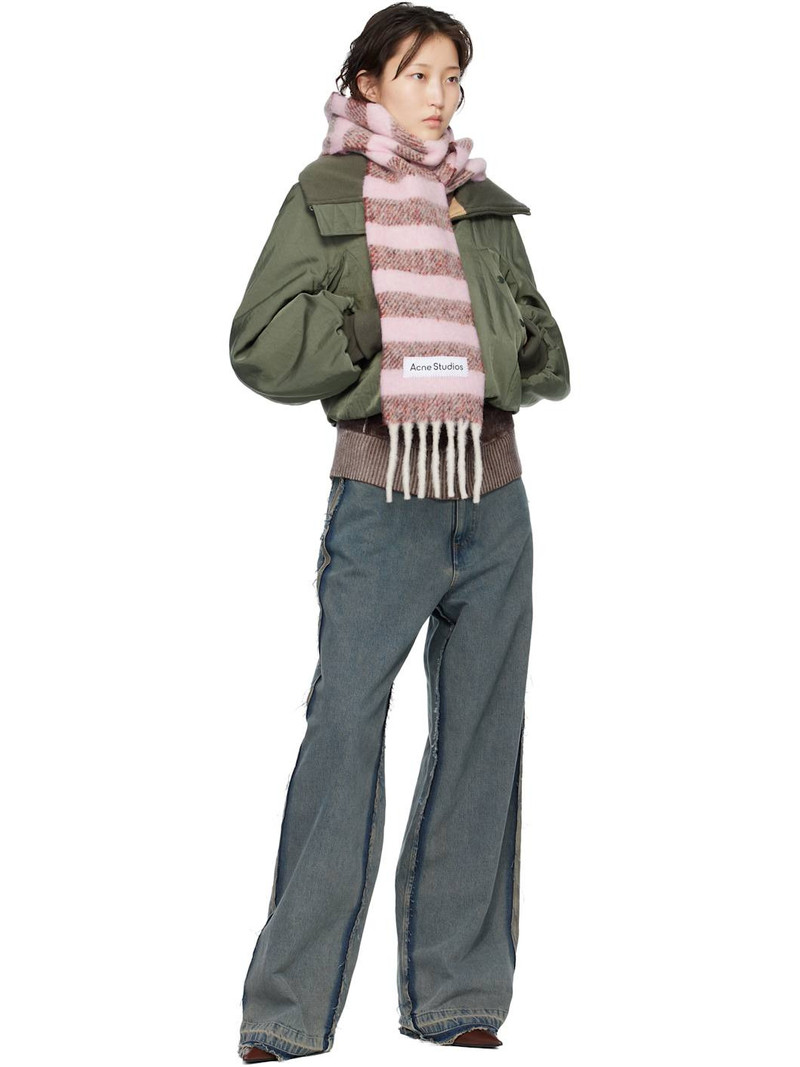 Acne Studios Pink Fringed Wool Skinny Scarf outlook