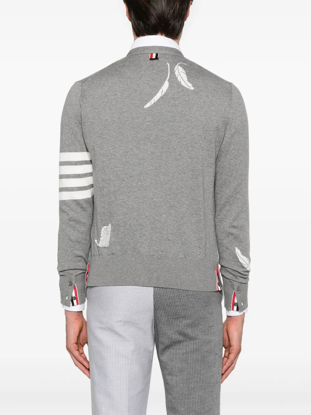THOM BROWNE - Men Intarsia 4 Bar Stripe High V Neck Cardigan - 3