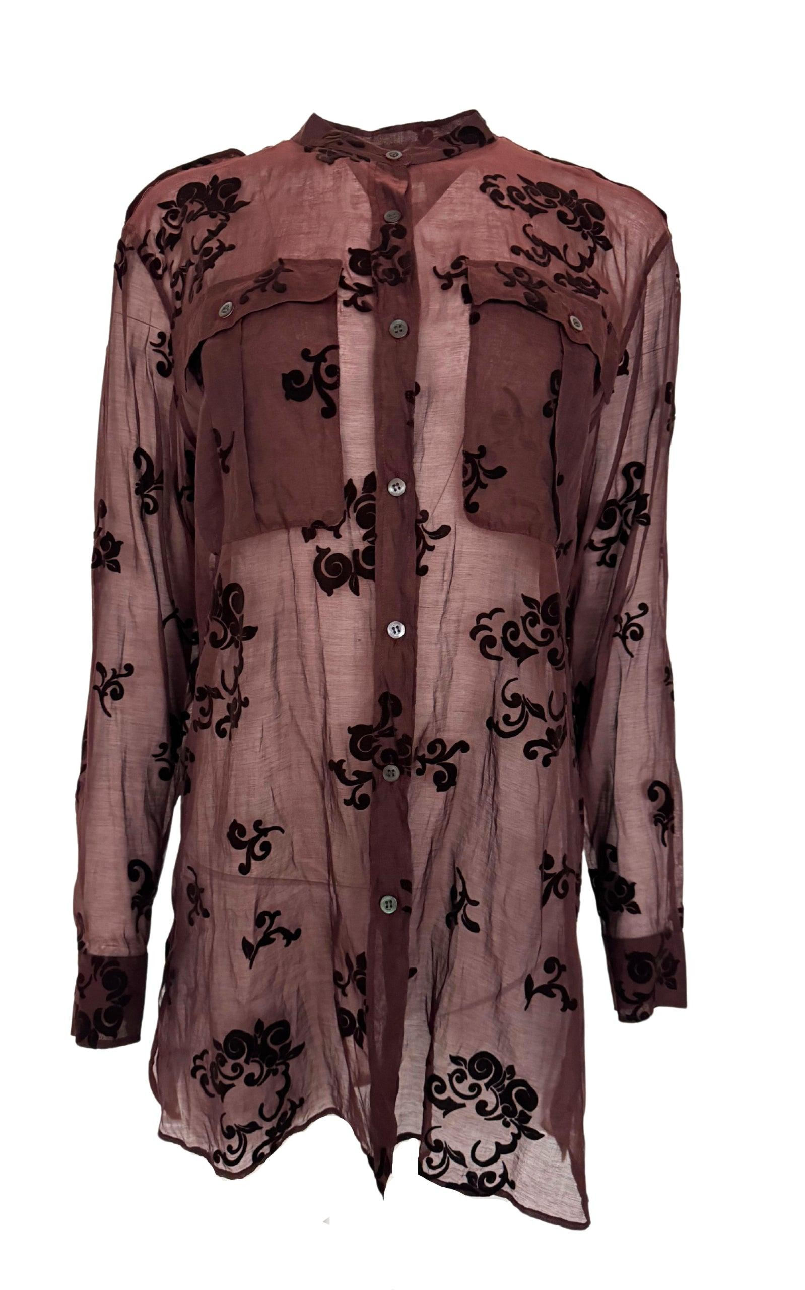 Burgundy Floral Silk Blend Shirt - 8