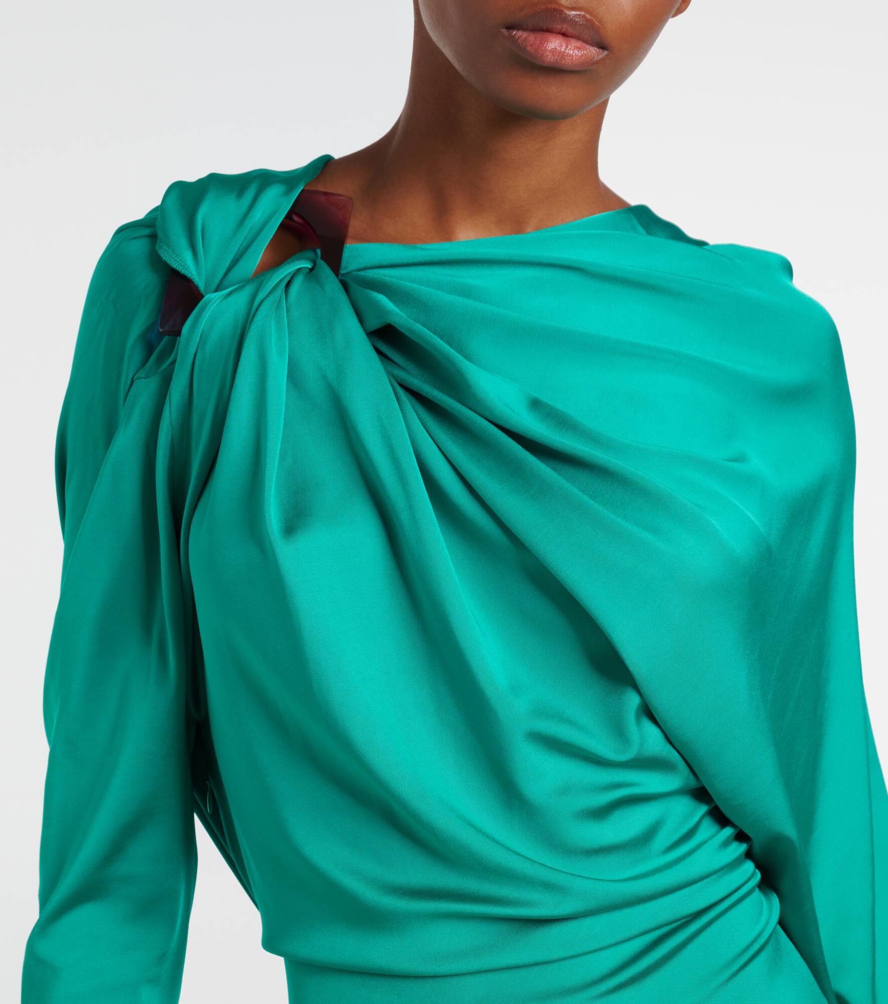 Draped asymmetric satin midi dress - 4