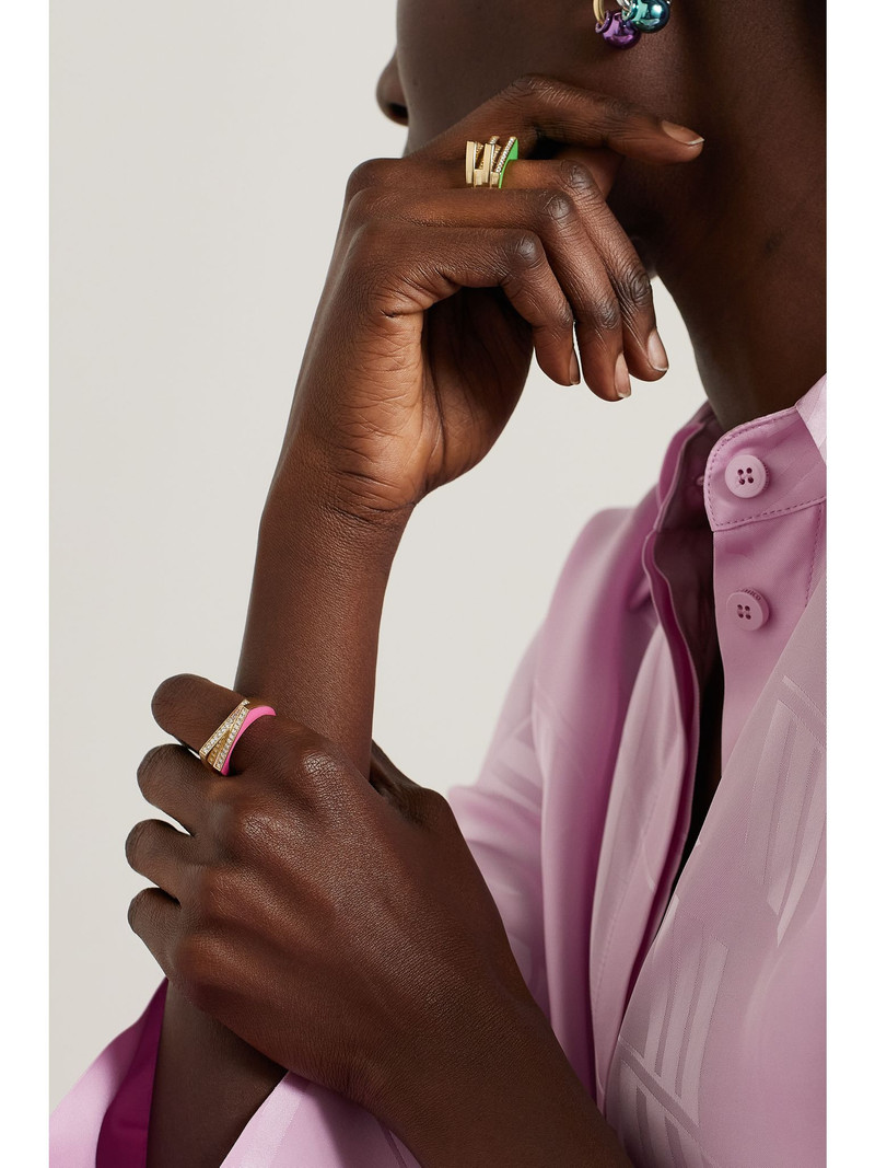 RAINBOW K Handcuff 14-karat gold, diamond and enamel ring Pink outlook