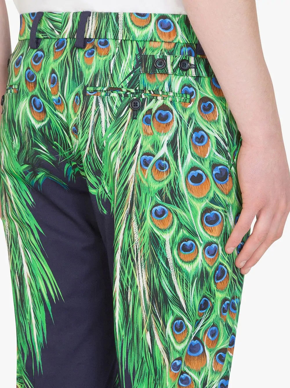 peacock feather-print trousers - 5