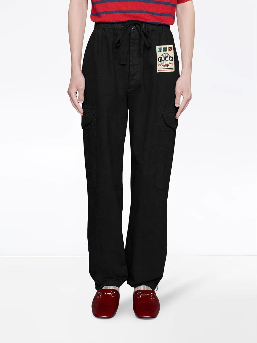 logo patch wide-leg cargo trousers - 3