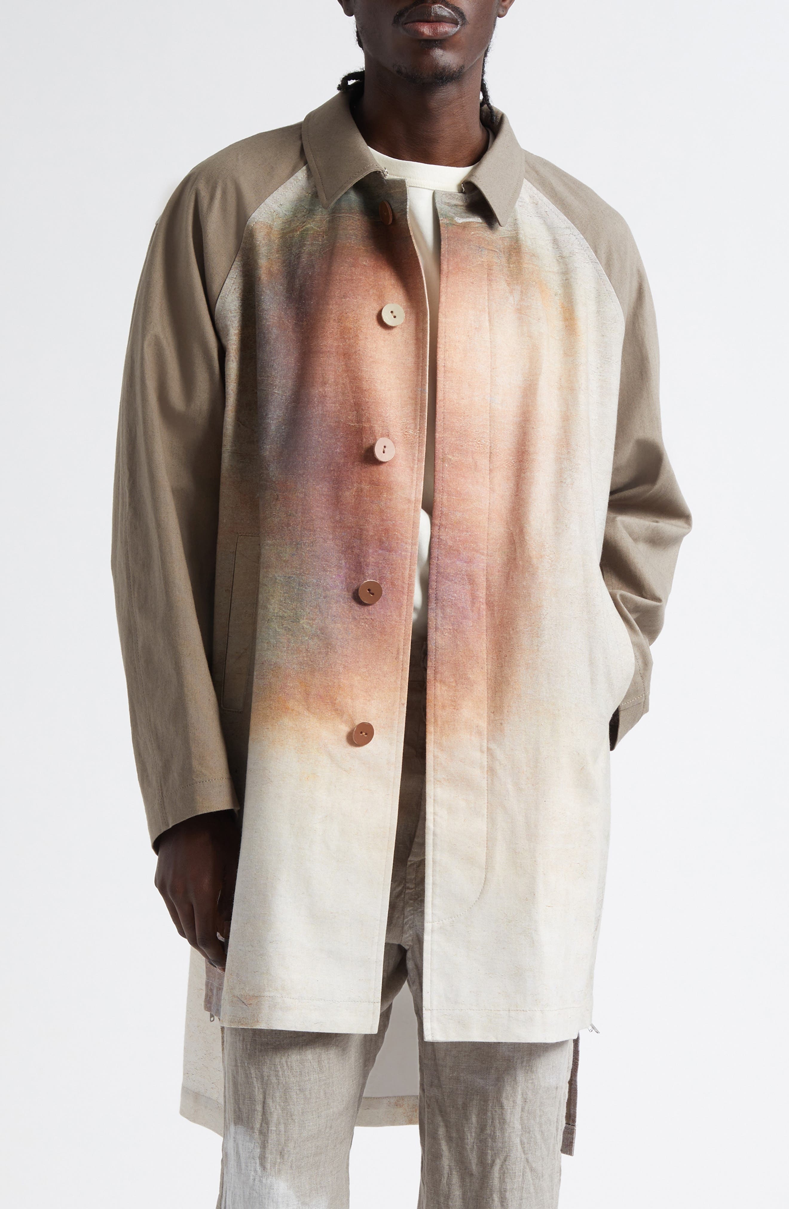 Undercover Bosisio Raglan Sleeve Cotton Blend Coat in Grey/Beige Base at Nordstrom - 1