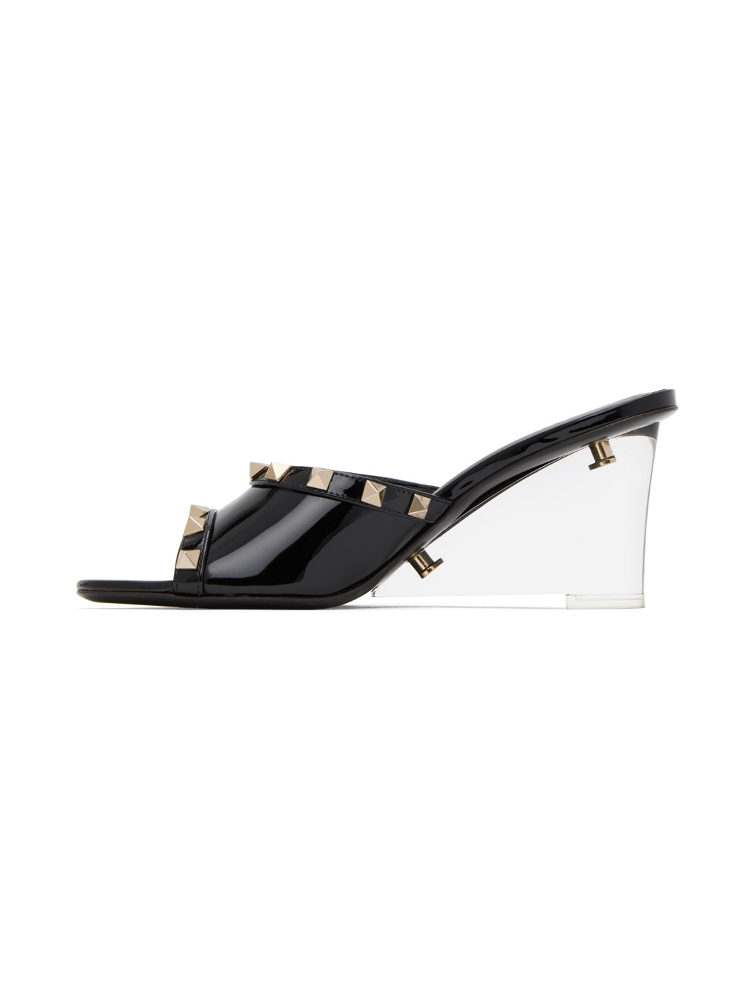 Black Rockstud Skin Heeled Sandals - 3