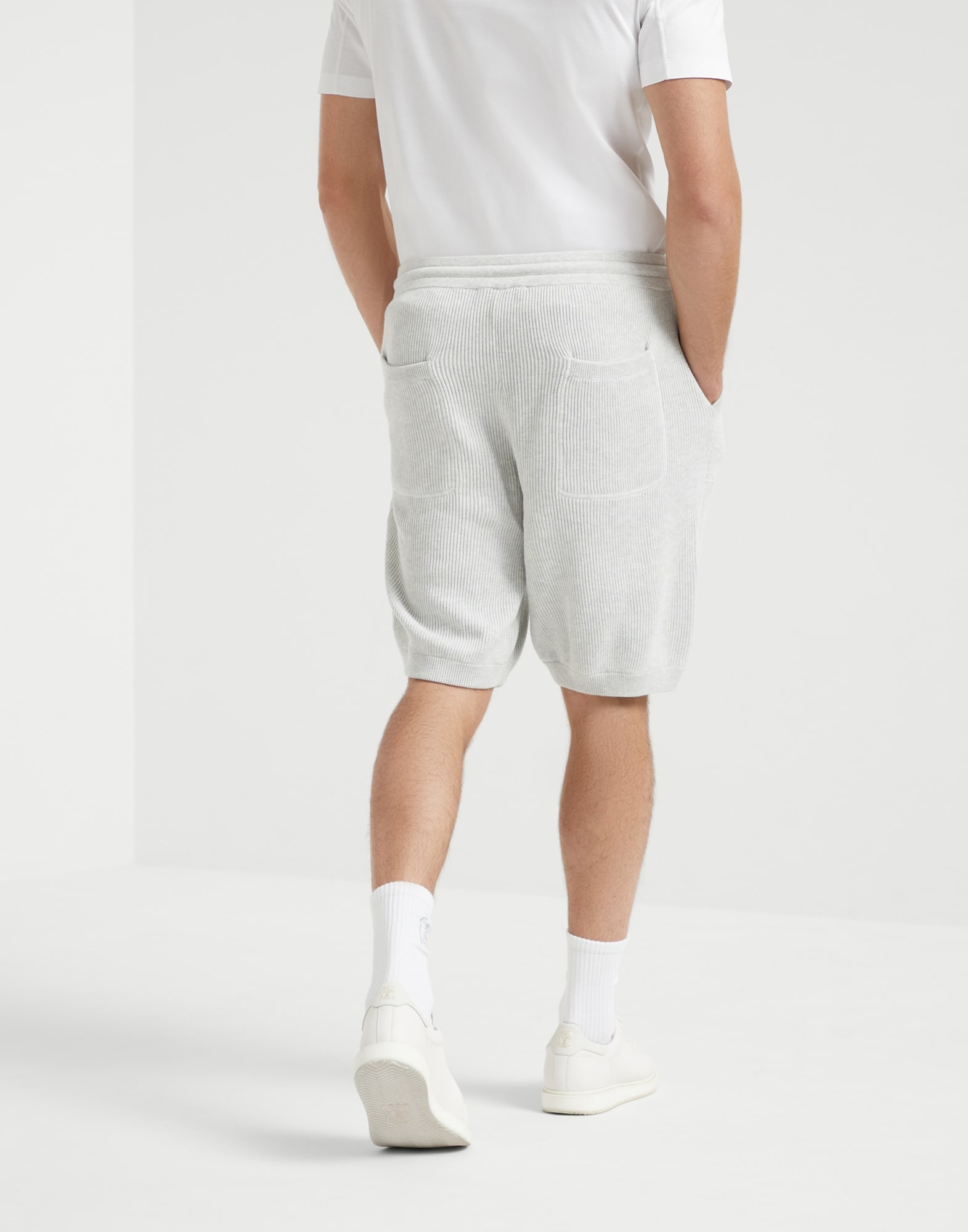 Cotton English rib knit Bermuda shorts - 2