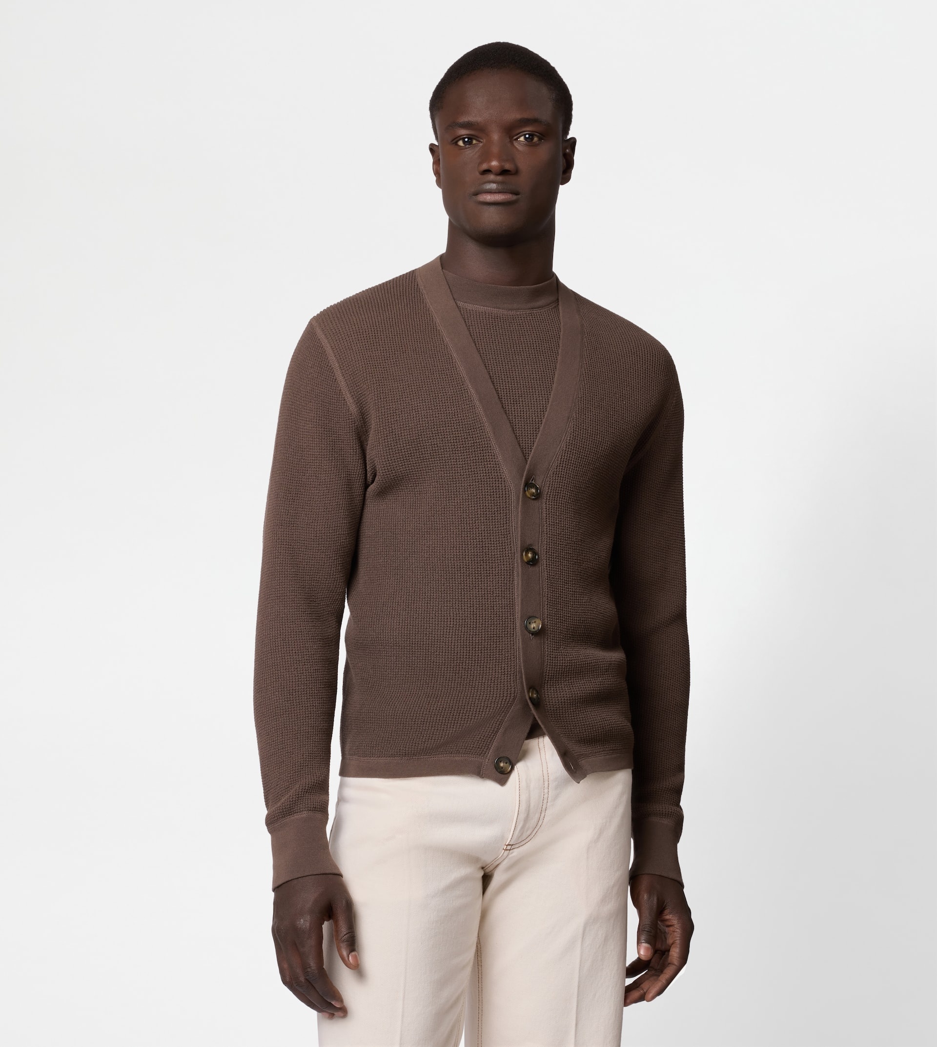 CARDIGAN IN COTTON KNIT - BROWN - 3