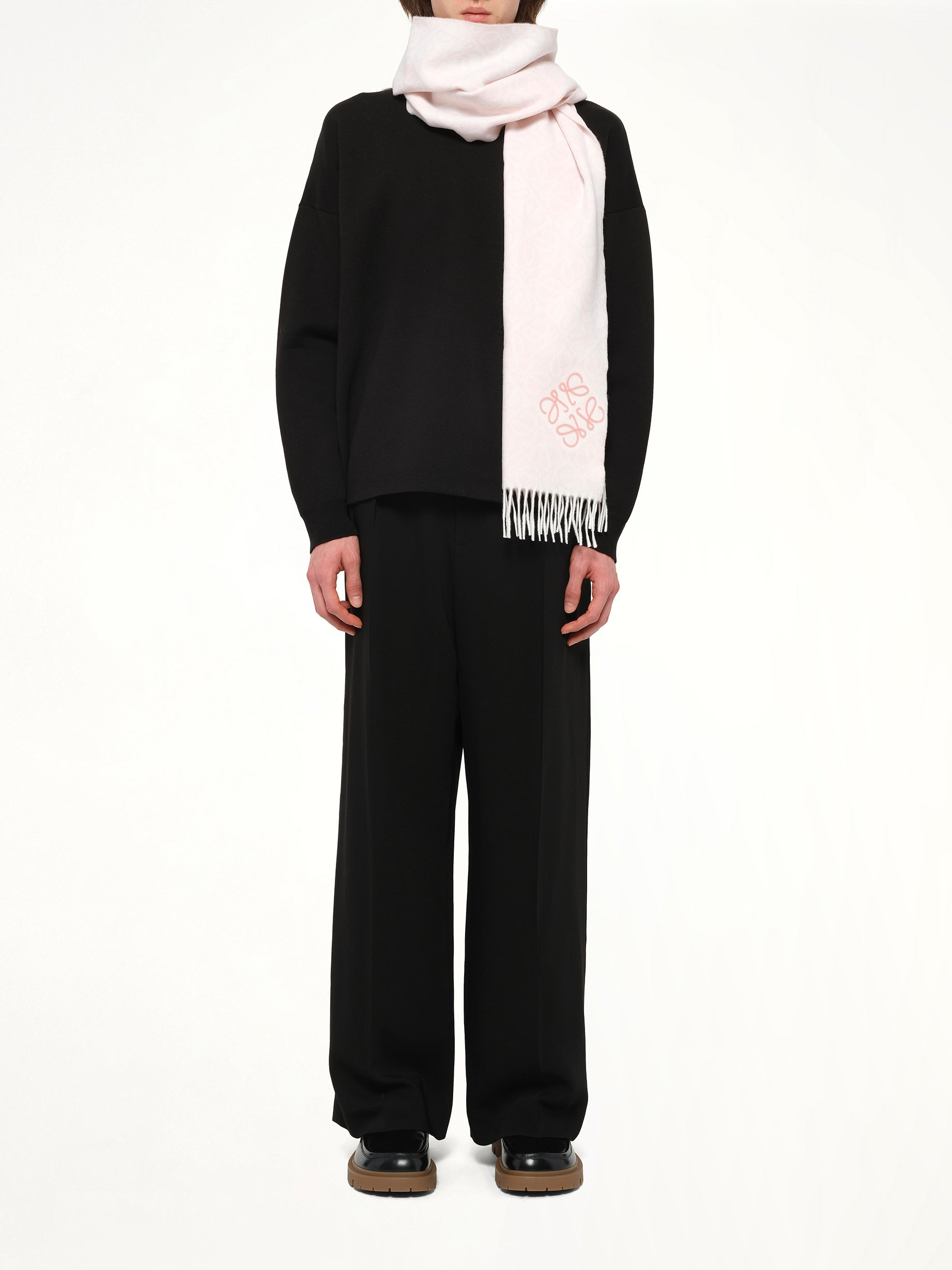 Anagram Wool Cashmere Scarf in Soft Pink - 2