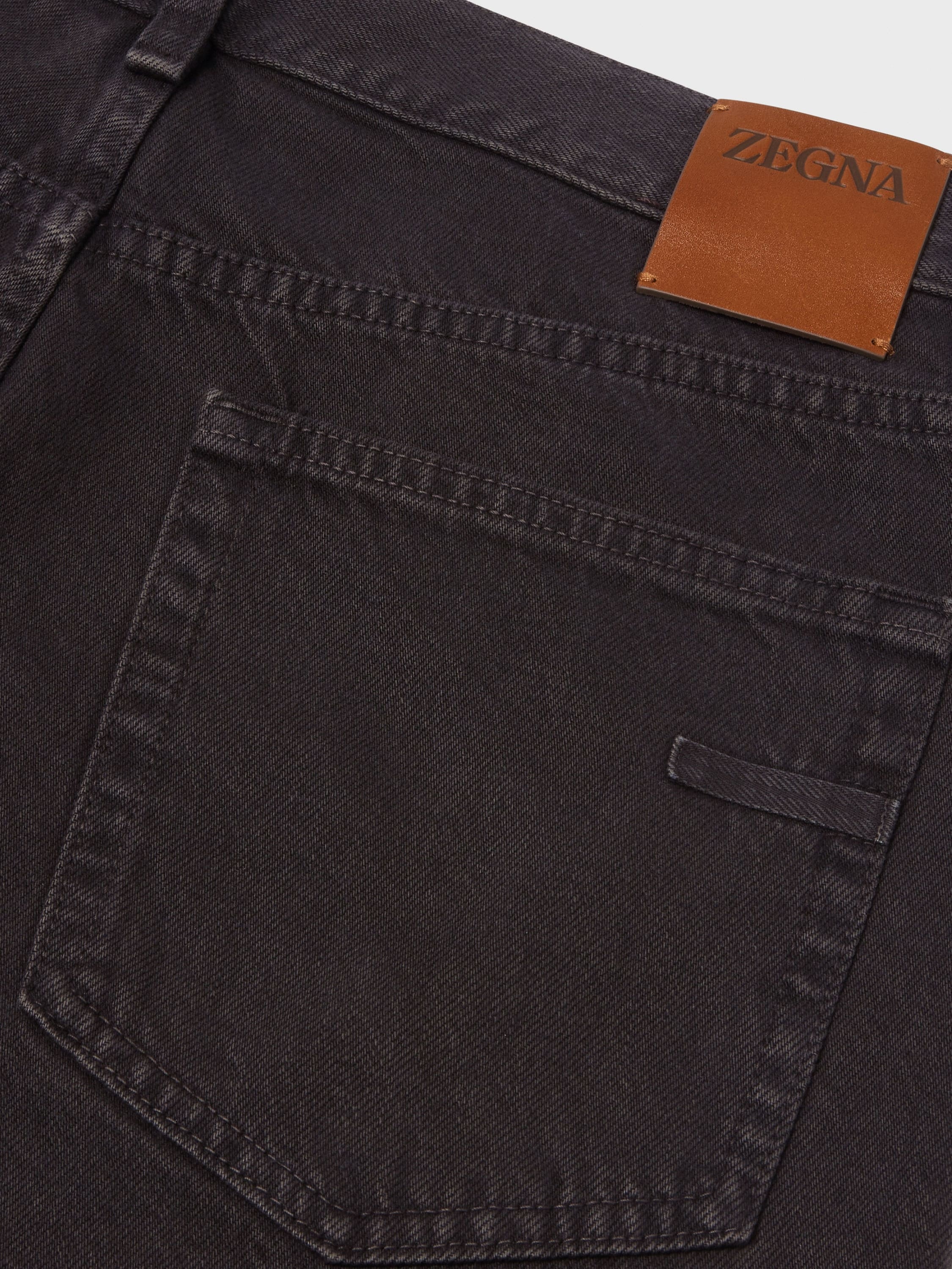 DARK BROWN COTTON ROCCIA JEANS - 3
