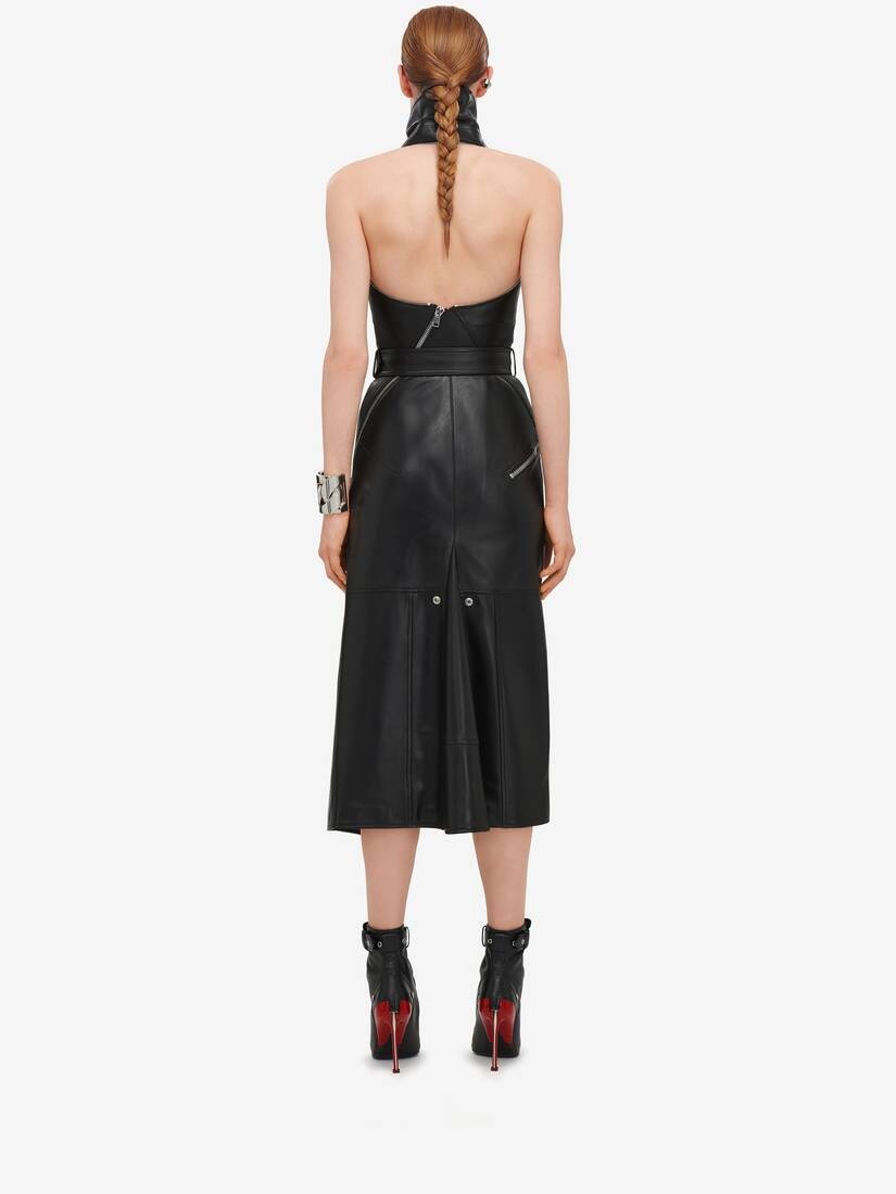 Women's Funnel Neck Biker Dress in Black - 4