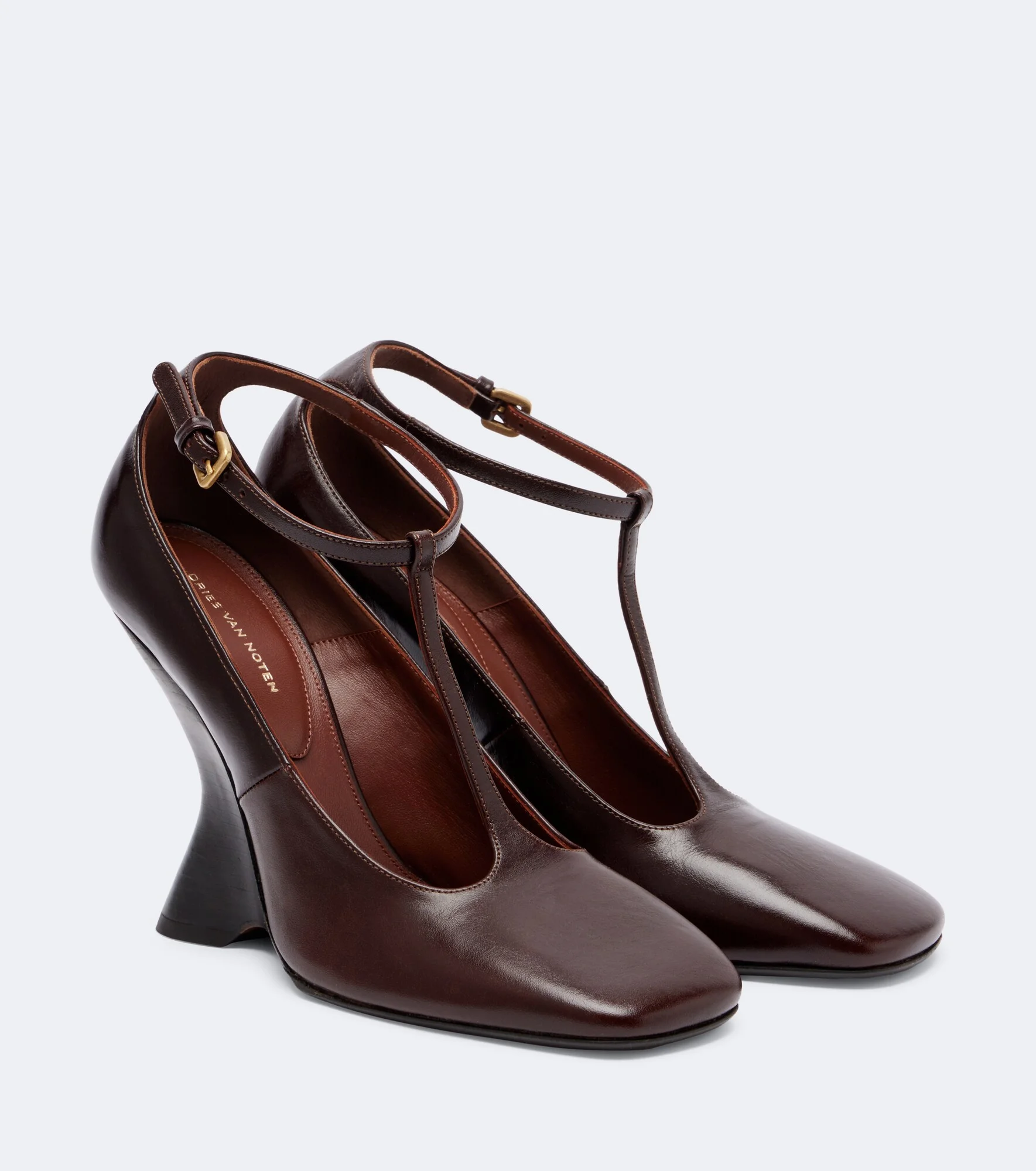 Leather T-strap wedges - 1