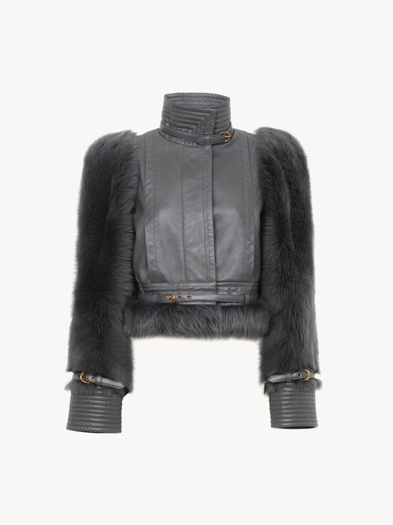 HIGH-NECK HYBRID JACKET IN LEATHER 1